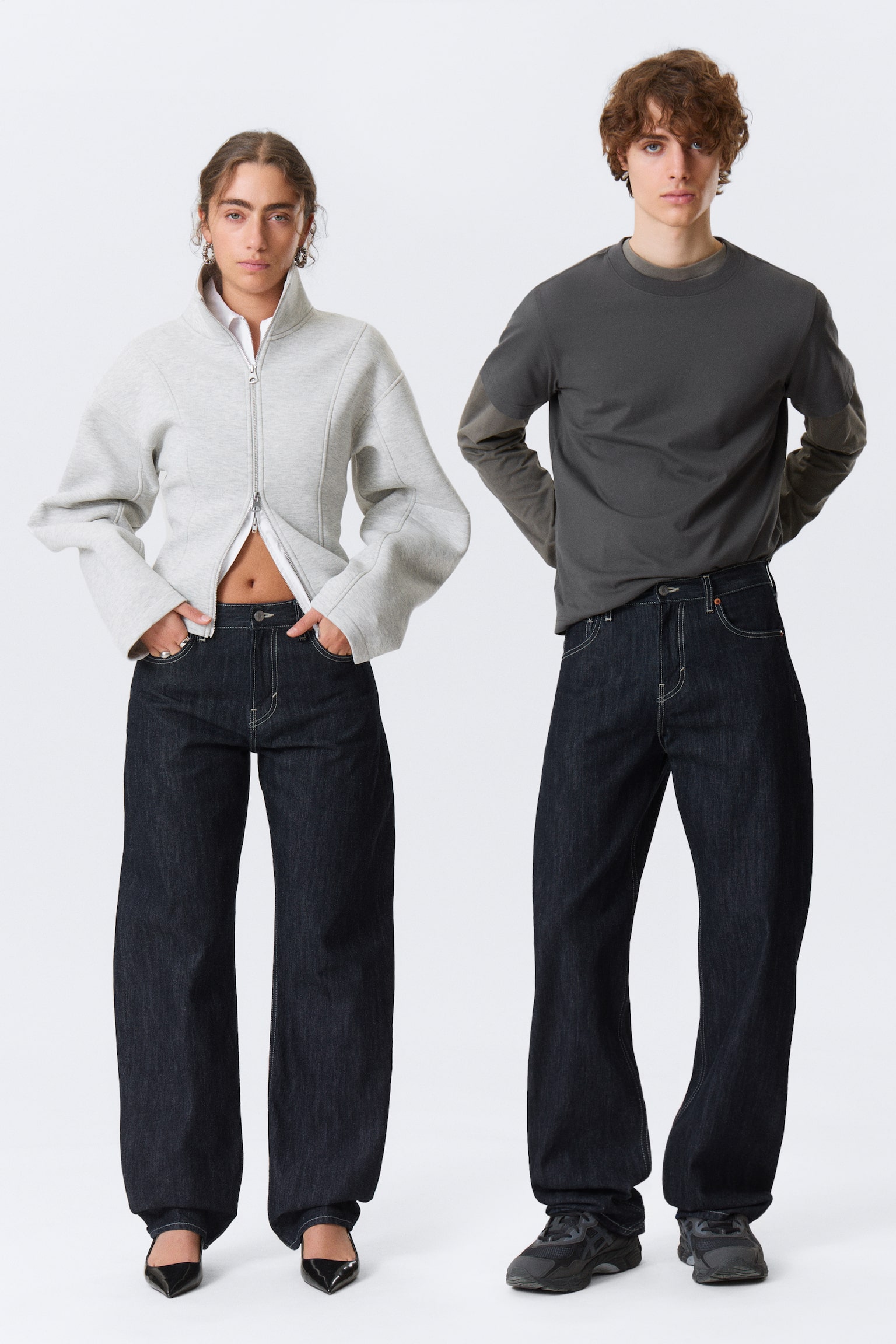 Nebula Mid Waist Loose Barrel Leg Unisex Jeans - Blue Rinse - Dunkelblau/Chelsea Black - Schwarz - 1