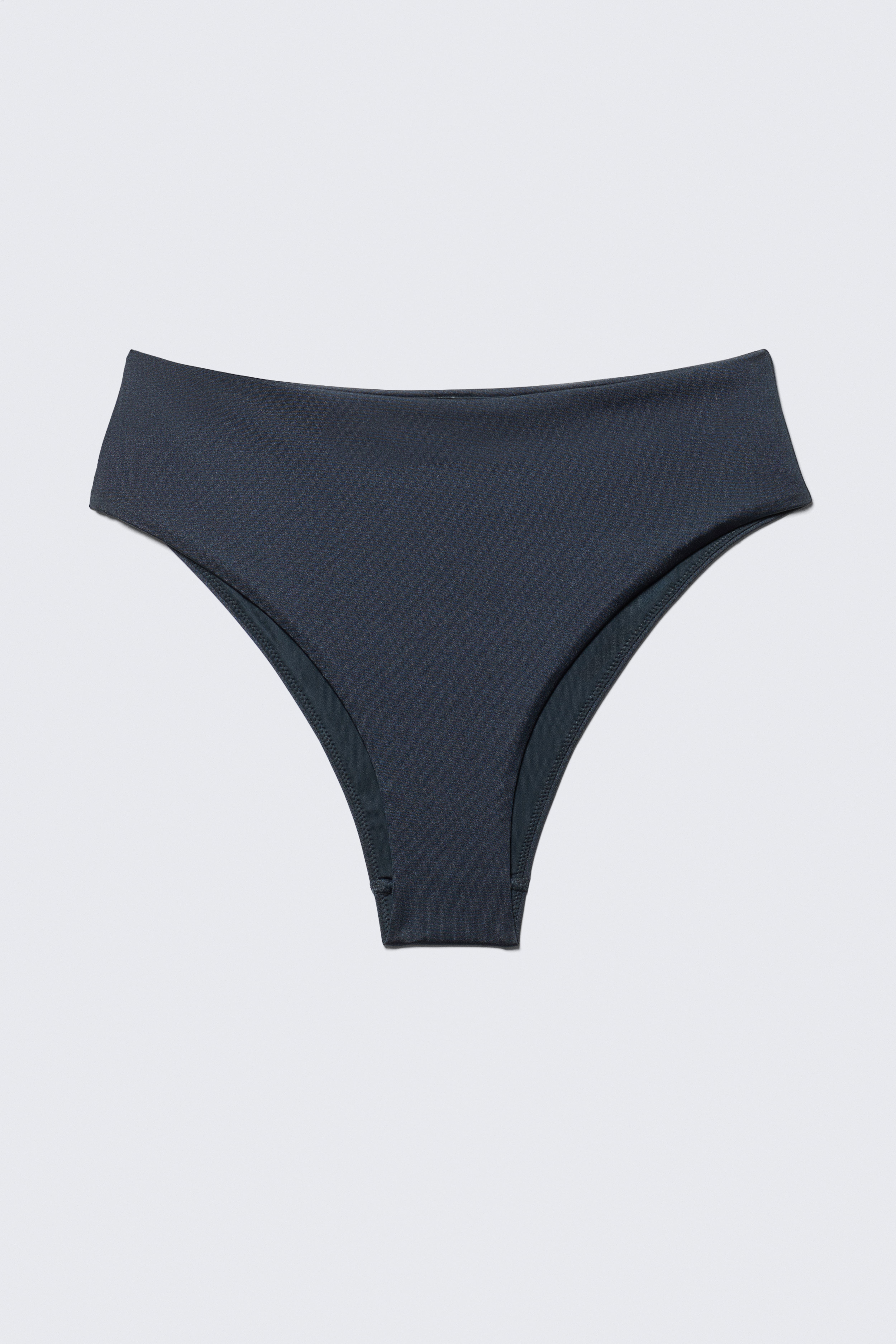 Bas de bikini brésilien taille haute - Bleu foncé/Vert pastel/Noir