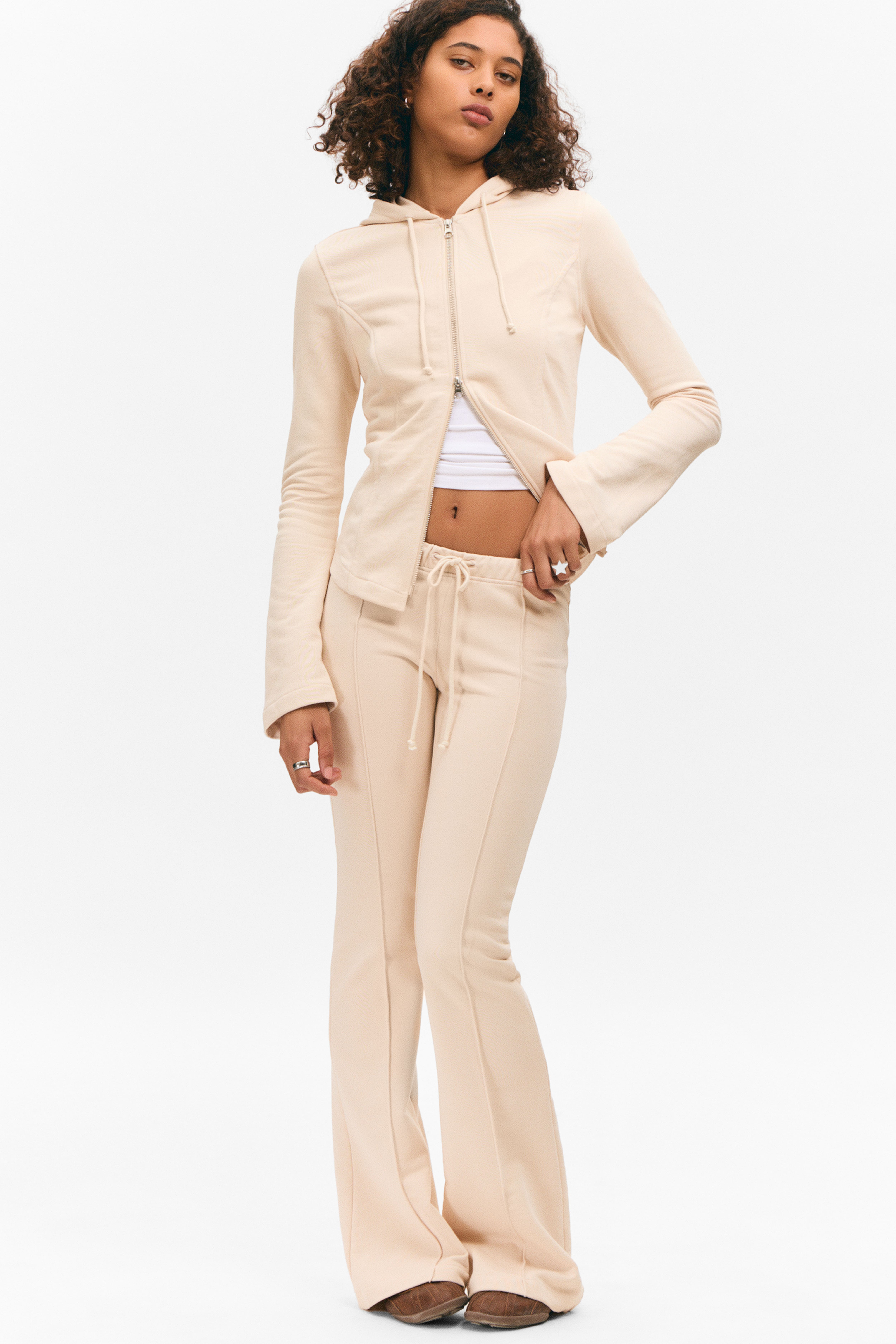 Mid Rise Pintuck Flared Sweatpants - Lichtbeige/Zwart