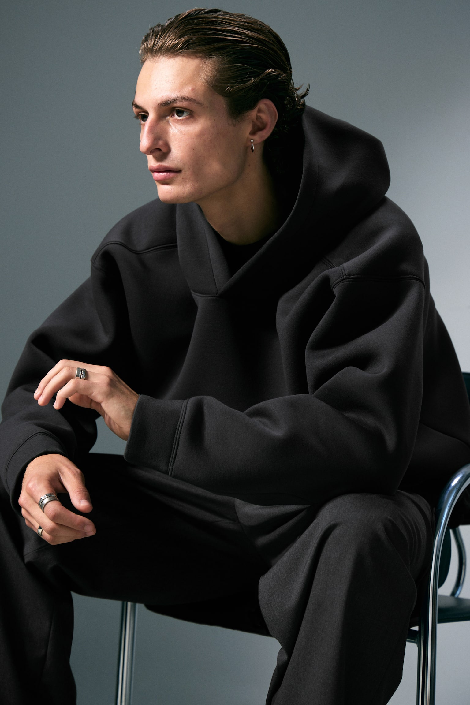 Sweat à capuche en scuba Simon - Gris foncé/Gris chiné/Noir/Vert foncé/Bordeaux - 6