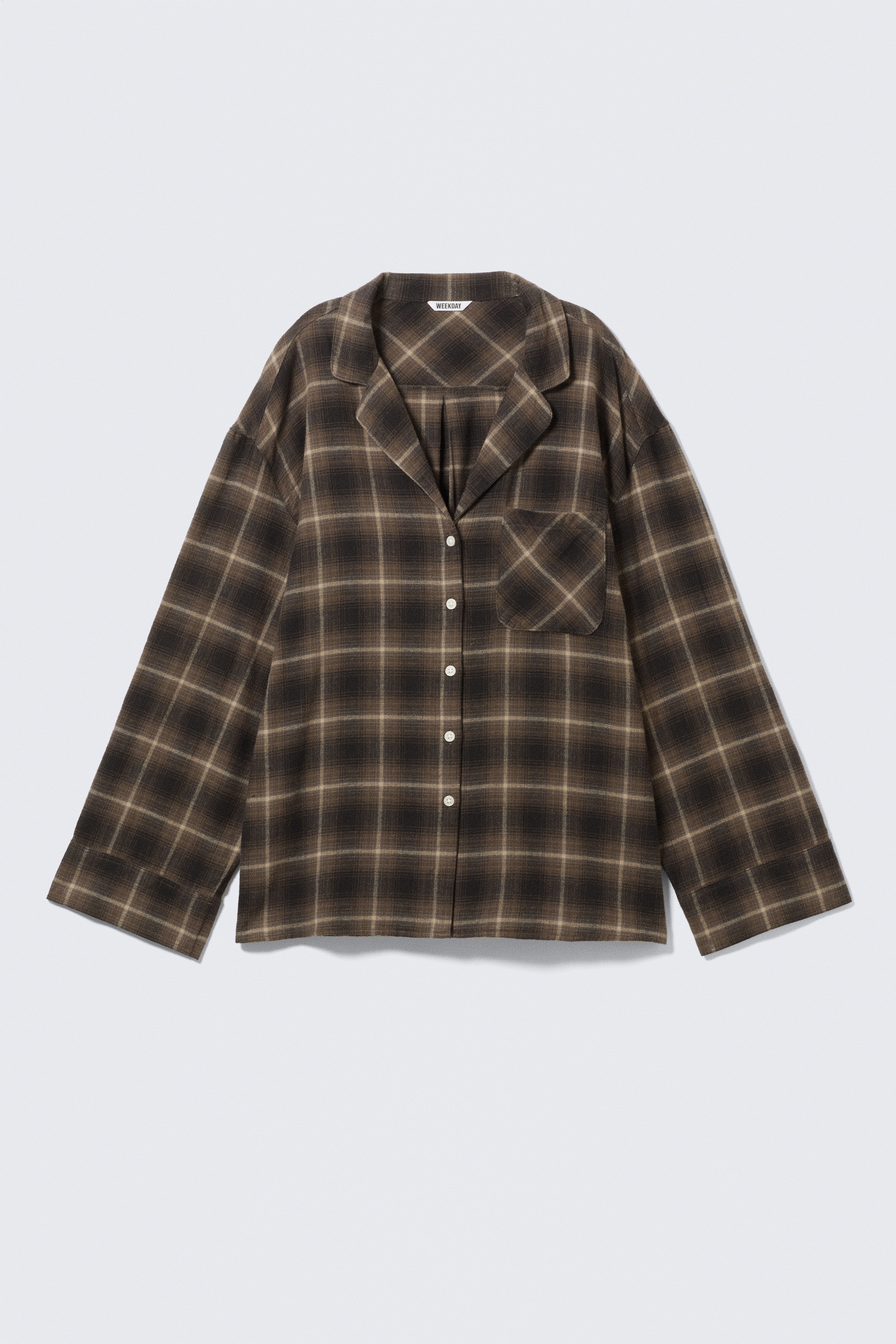 Ruimvallend pyjamashirt van flanel - Donkerbruin geruit/Geruit beige
