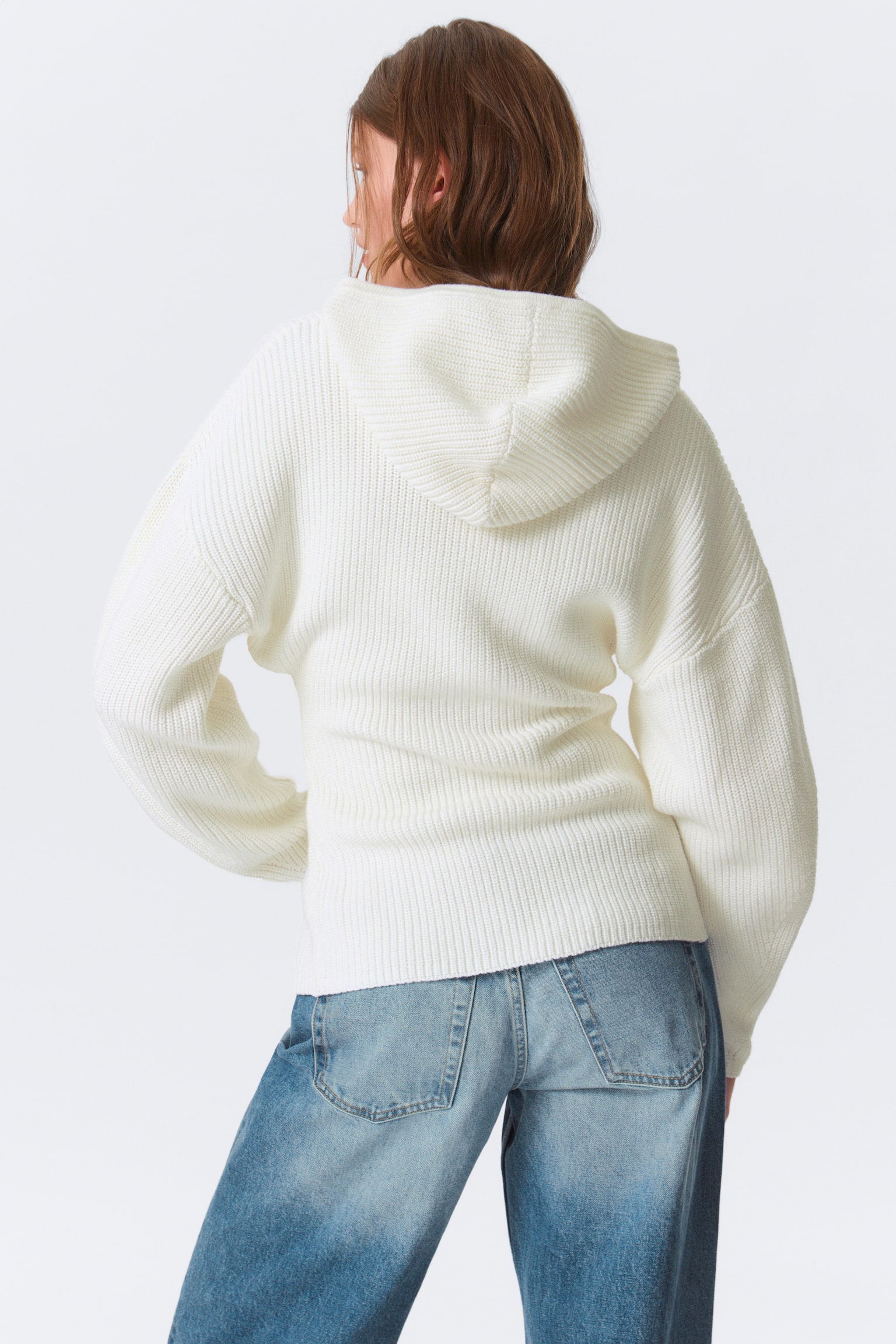 Μακρύ Πλεκτό Φούτερ με Φερμουάρ - Λευκό/Μαύρο/Μπεζ - 3