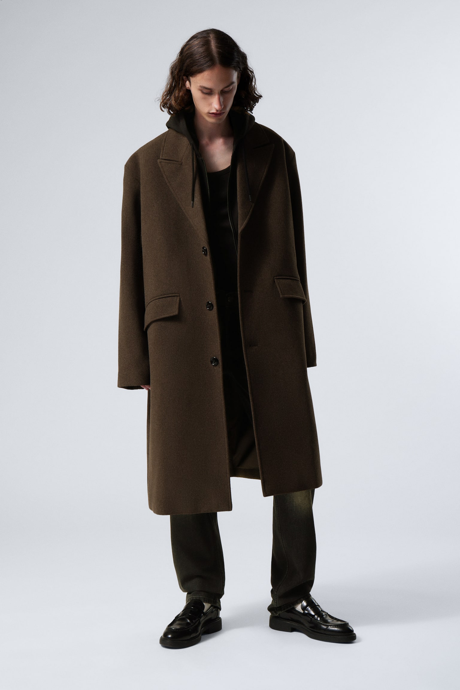 Single Breasted Wool-blend Coat - Dark Brown/Black - 1