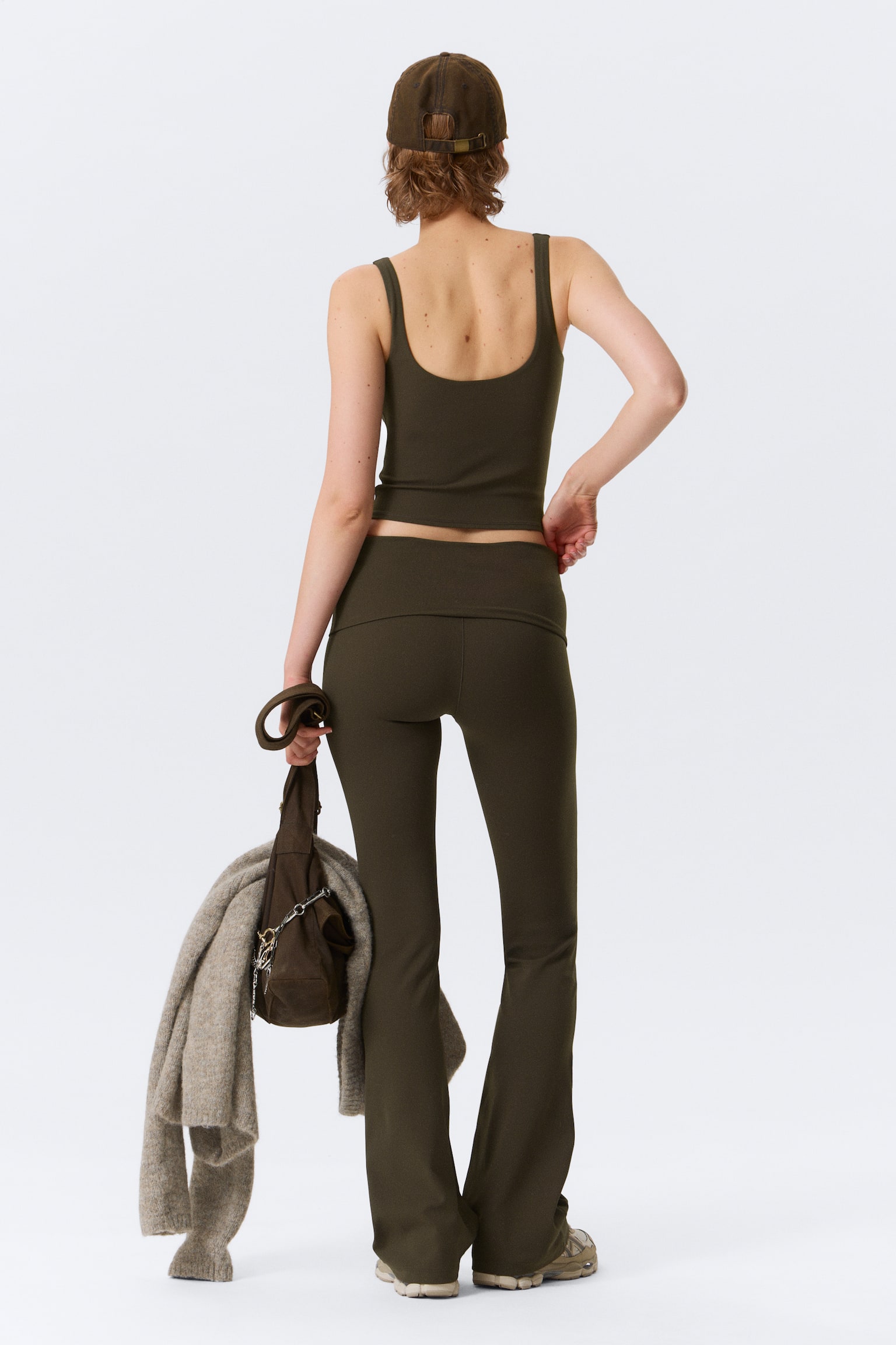 Yoga-Leggings mit umgeschlagener Taille - Dunkelbraun/Weiß/Schwarz/Helles Staubgrau/Dunkelgrau/Dunkelbraun/Dunkles Khakigrün - 5