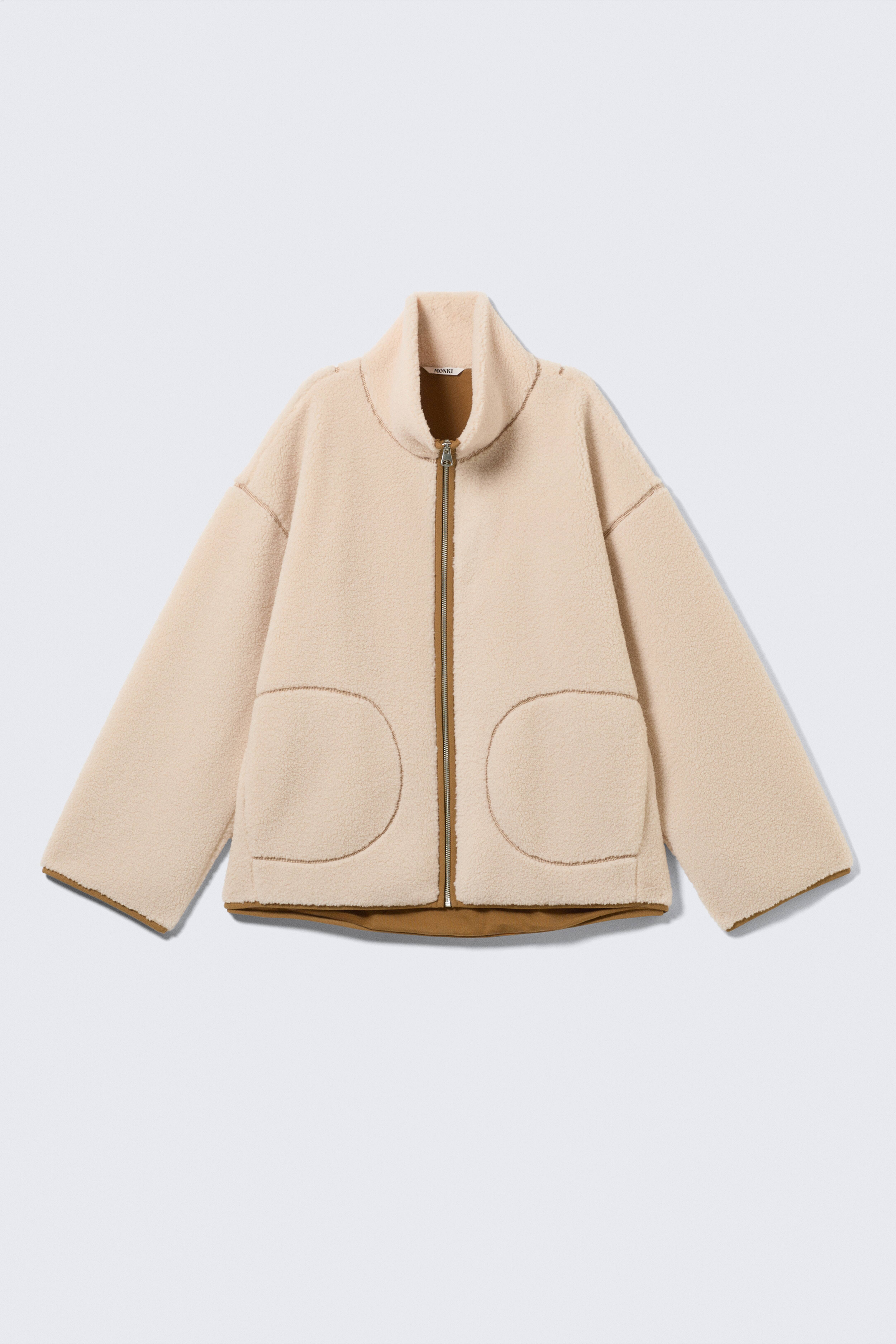 Relaxed Pile Fleece Jacket - Ljus Dimmig Beige/Ljusblå - Brun foder
