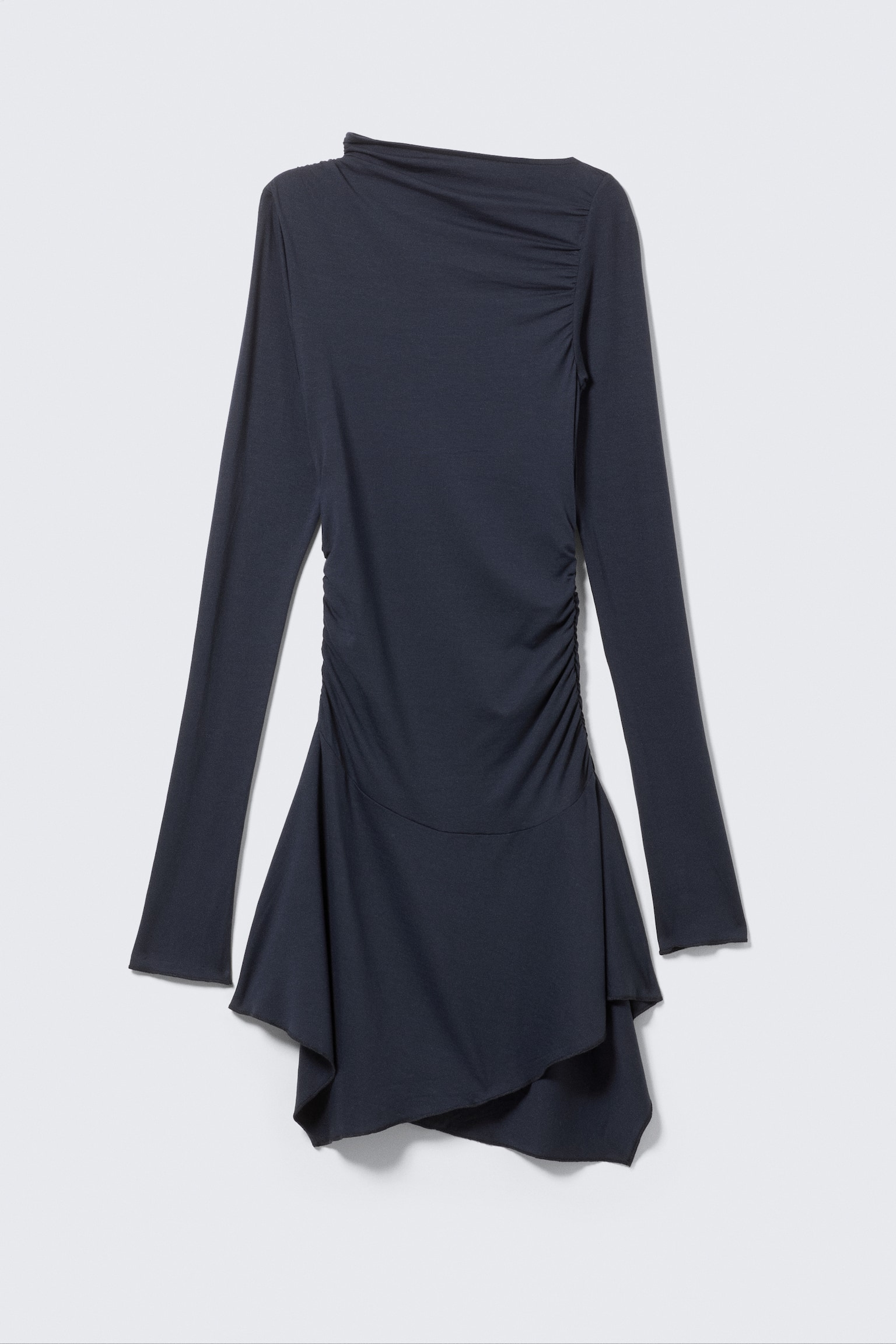 Rochie Mini Drapată Asimetrică - Albastru închis - 1