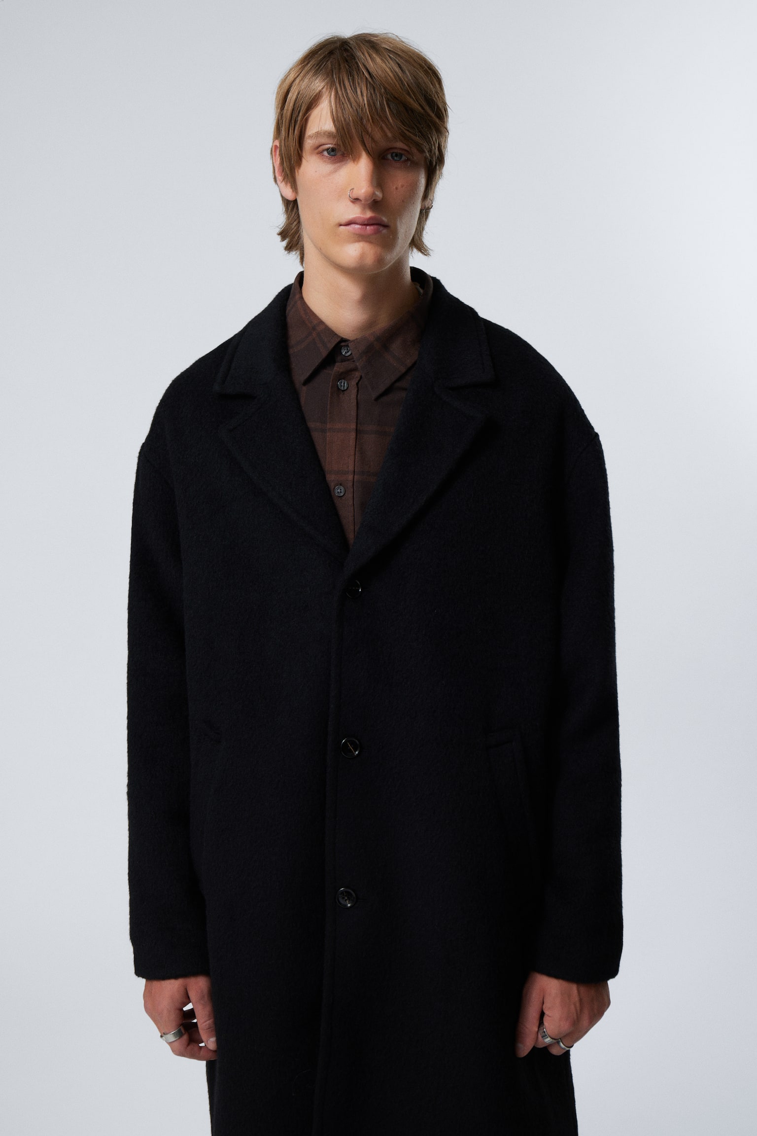 Single-Breasted Oversized Wool-Blend Coat - Black - 6