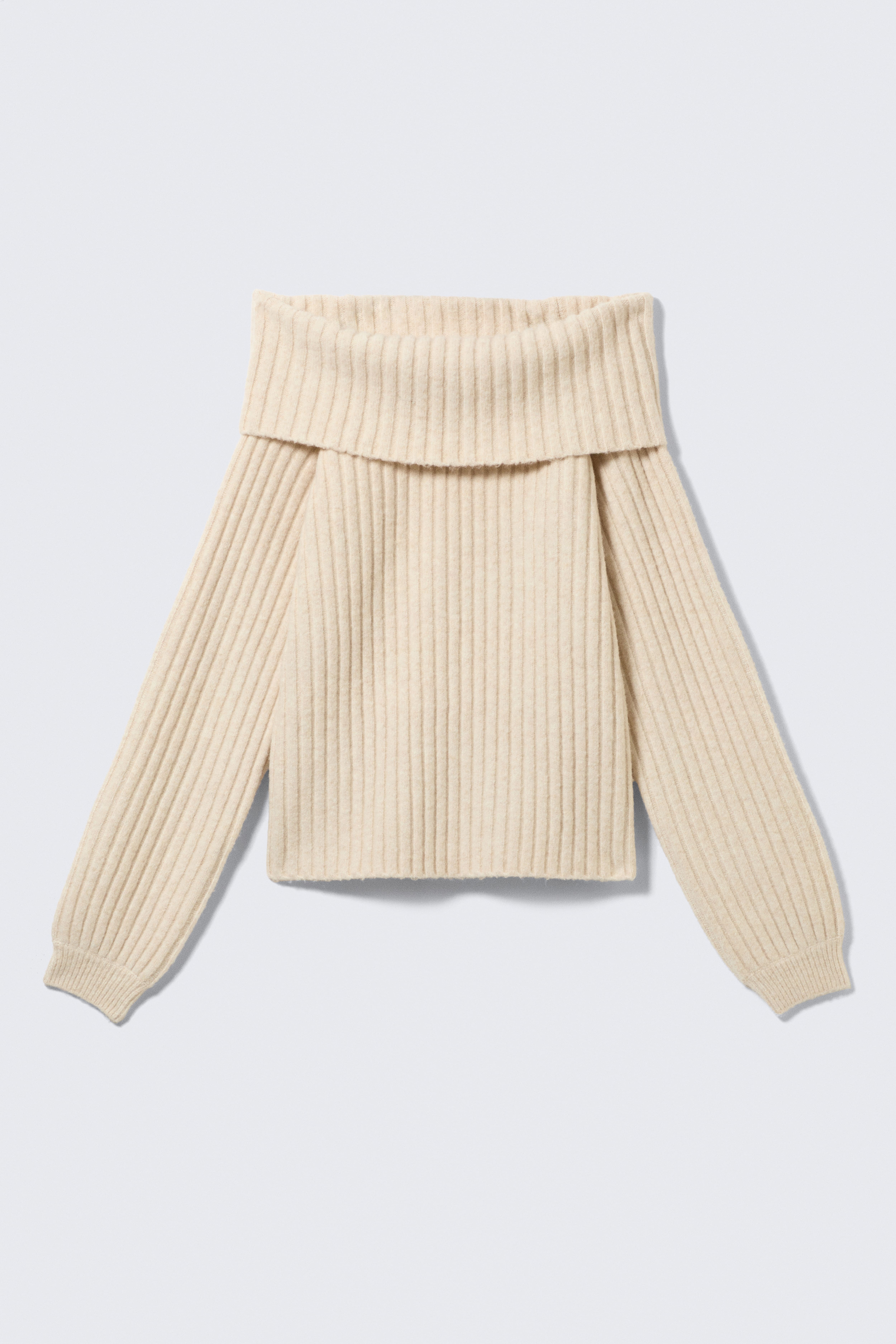 Pullover a coste con spalle scoperte - Beige chiaro/Grigio mélange