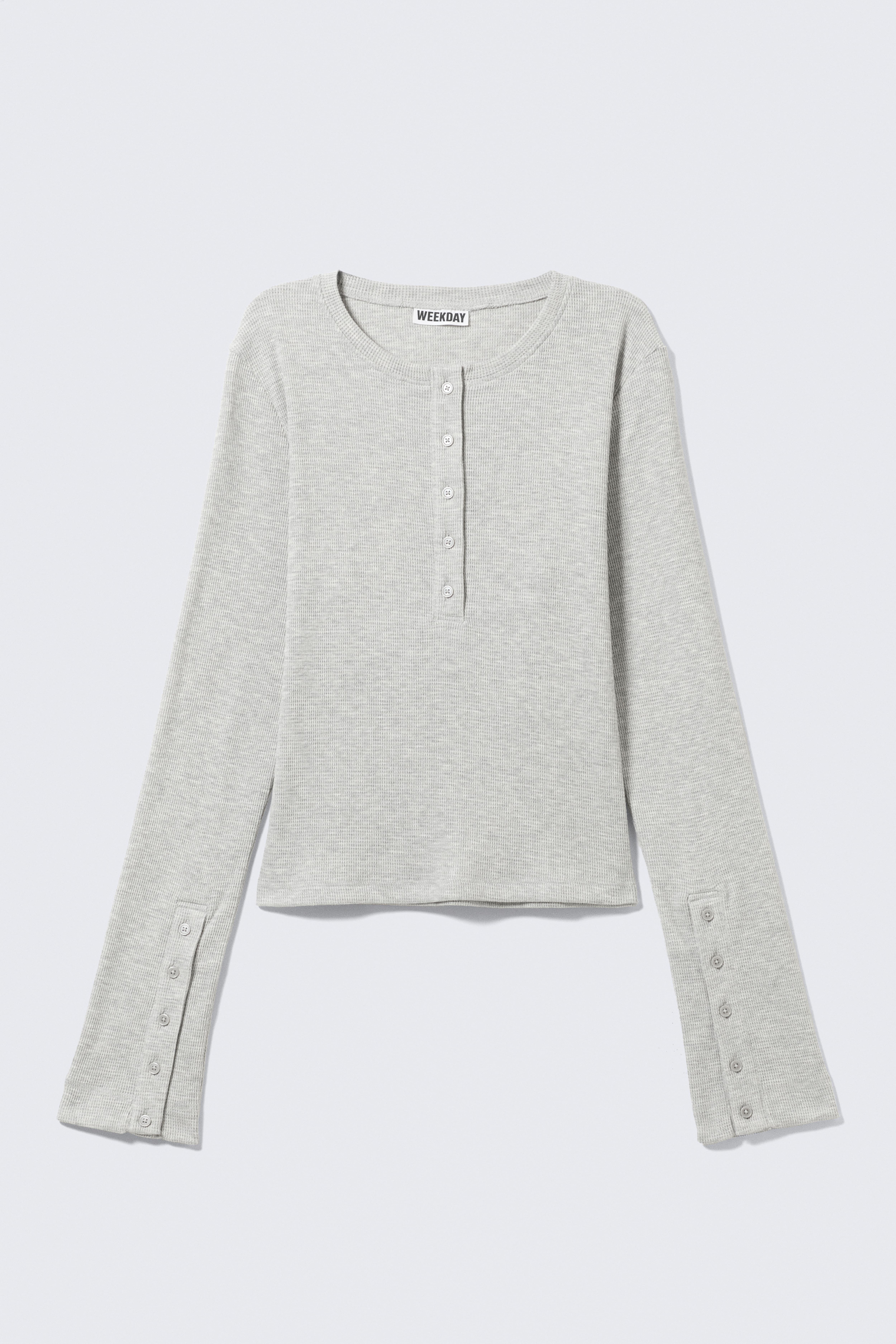Hosszú ujjú, waffel Henley felső - Szürke melange
