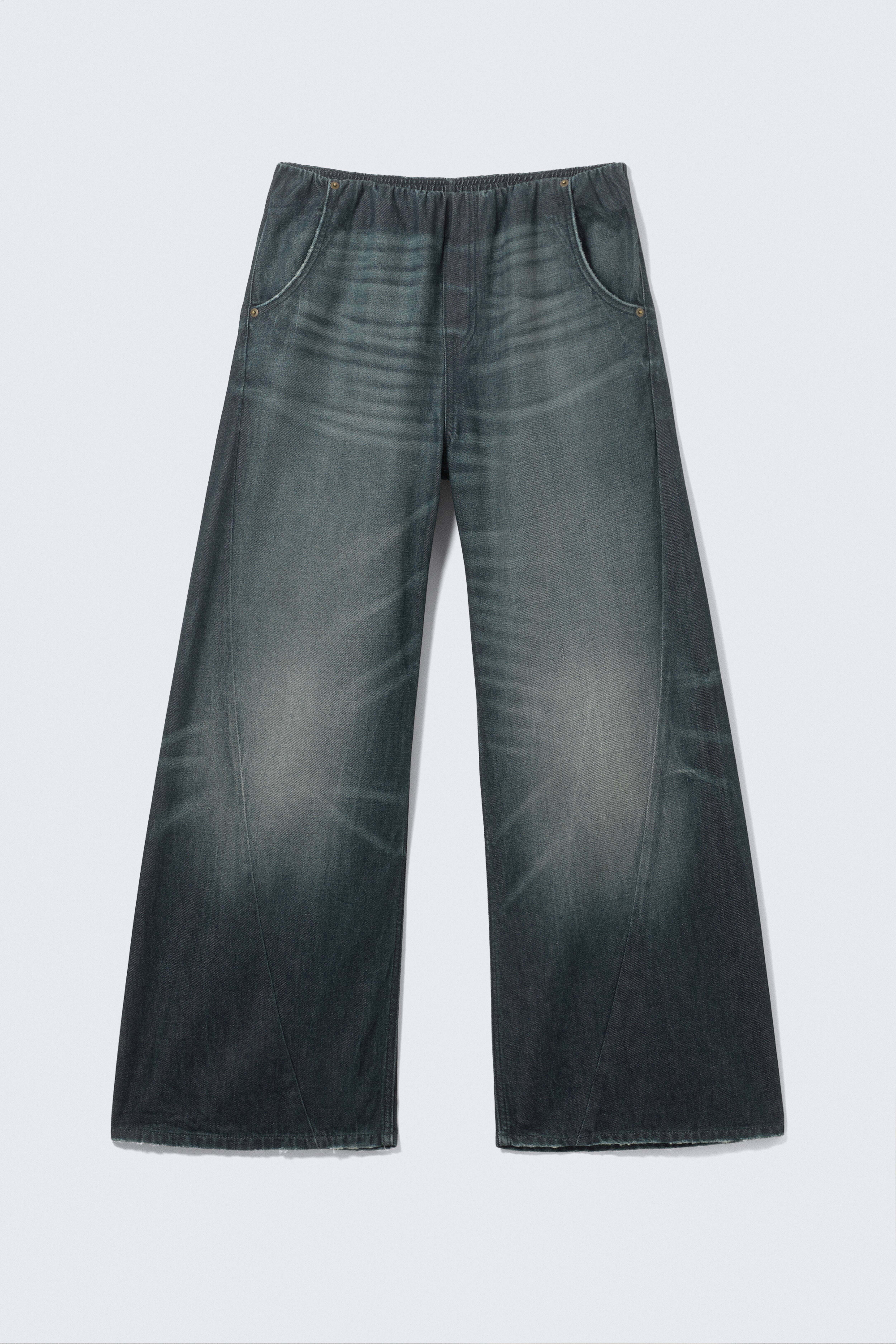 Weite Denim-Jogginghose mit niedrigem Bund - Mittelblau - Dunkelblau