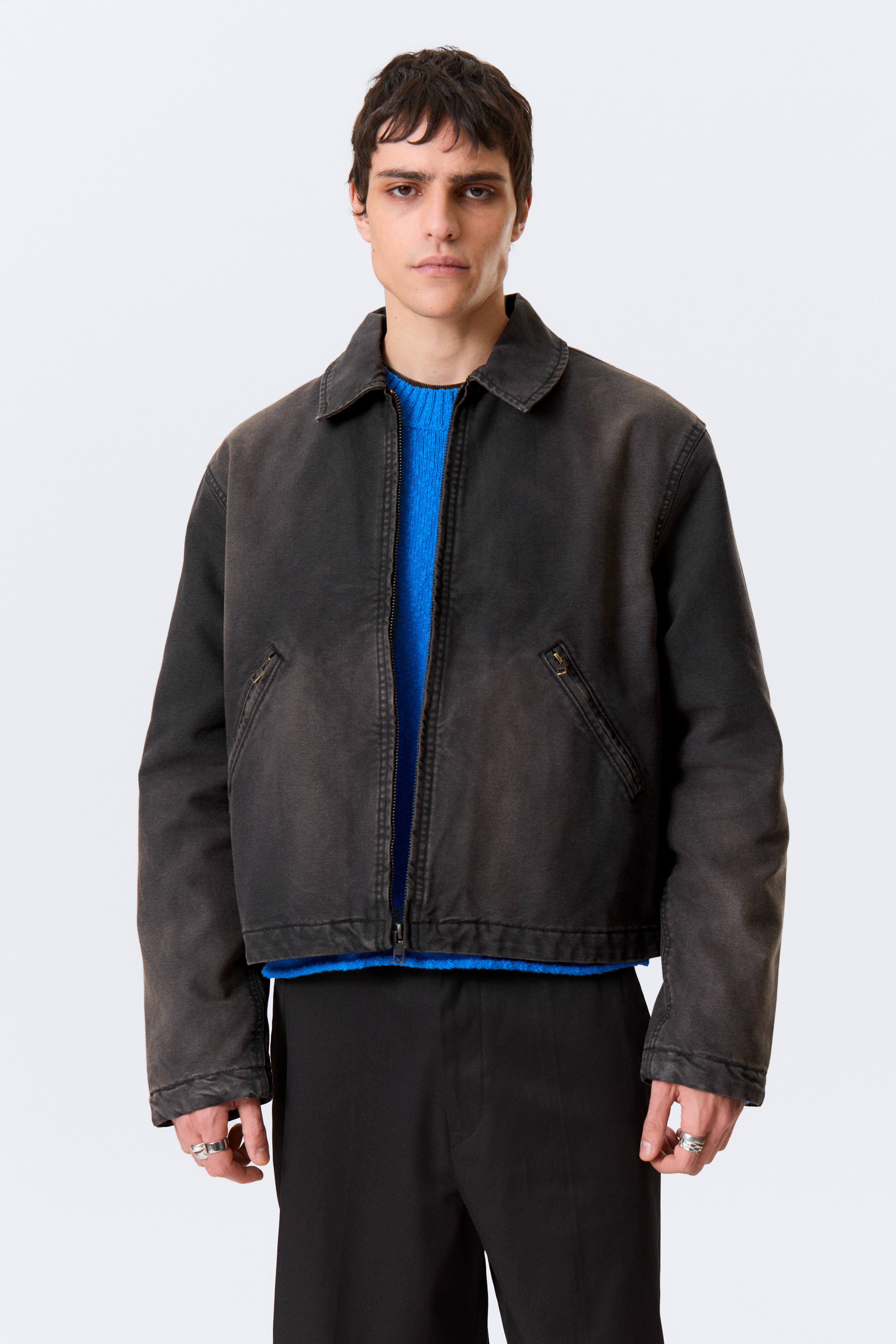 Giacca con zip e taglio dritto - Nero/Beige