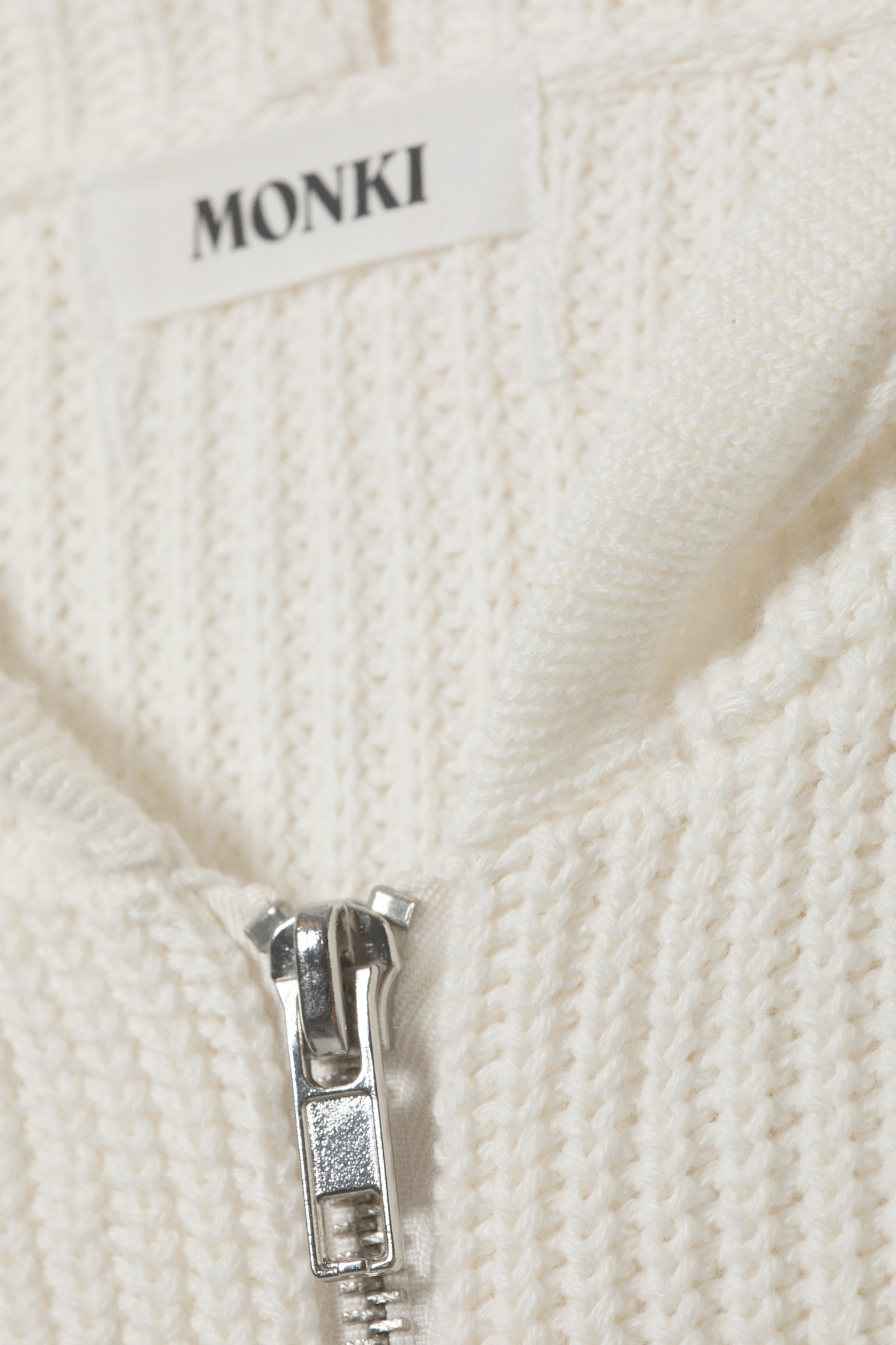 Μακρύ Πλεκτό Φούτερ με Φερμουάρ - Λευκό/Μαύρο/Μπεζ - 6