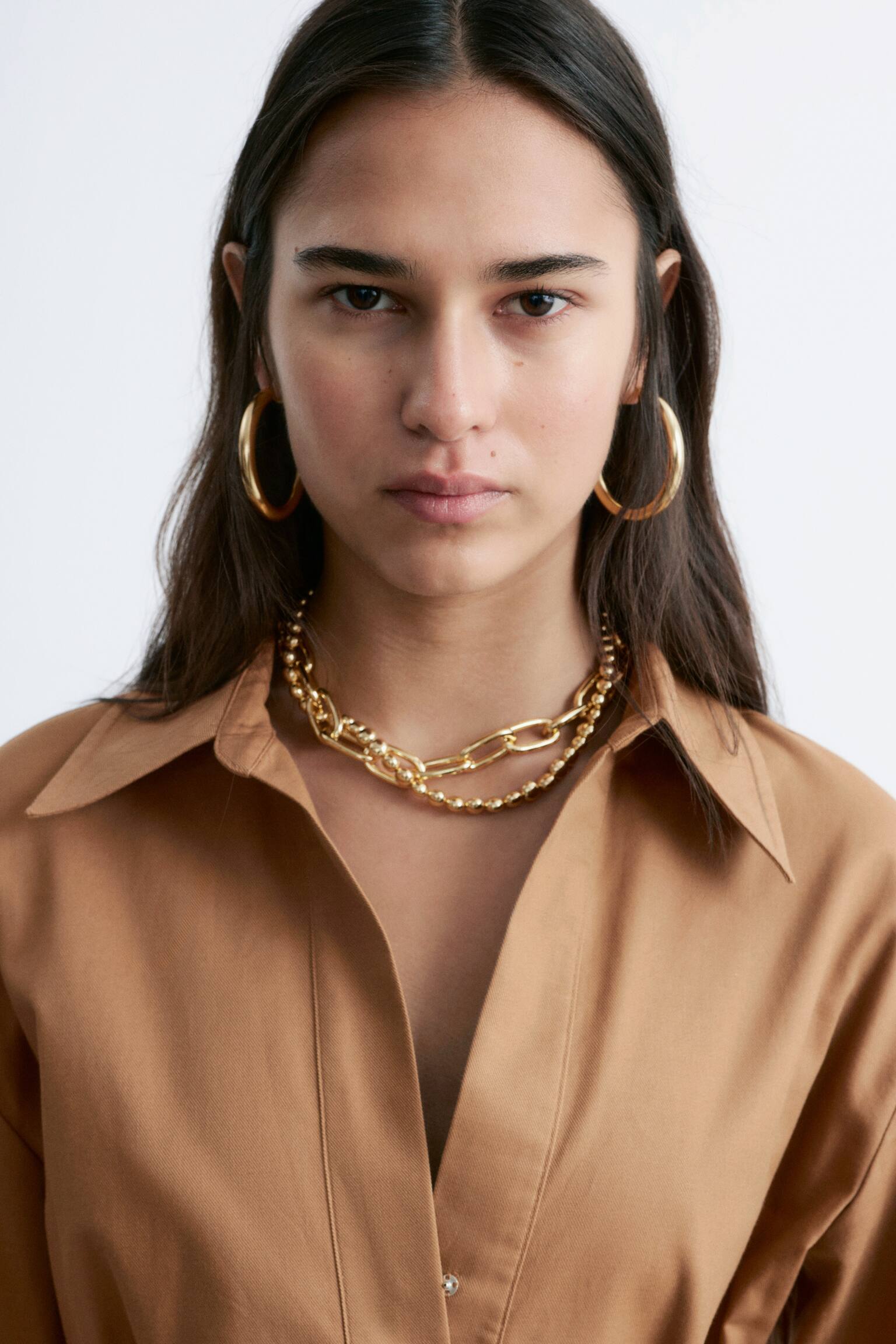 Belted Midi dress - Кафяво/Тъмносиньо - 3