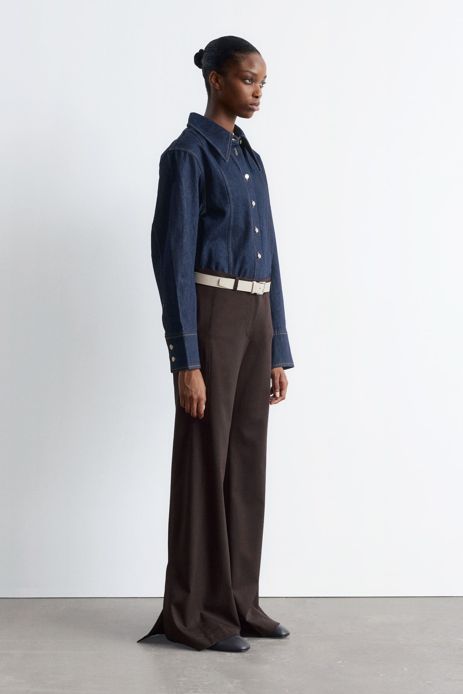 Chemise en denim à surpiqûres - Bleu moyen - 5