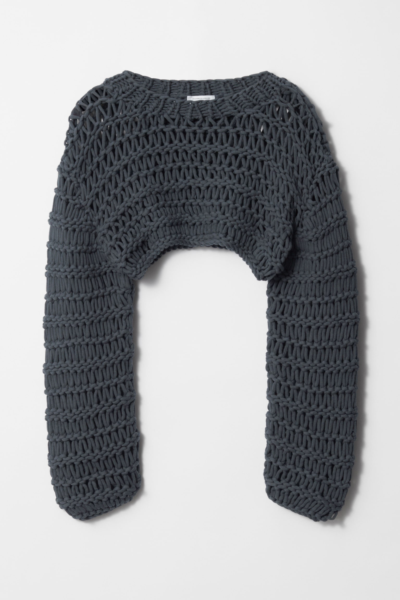 Cropped Open-Stitch Jumper - Navy - 2