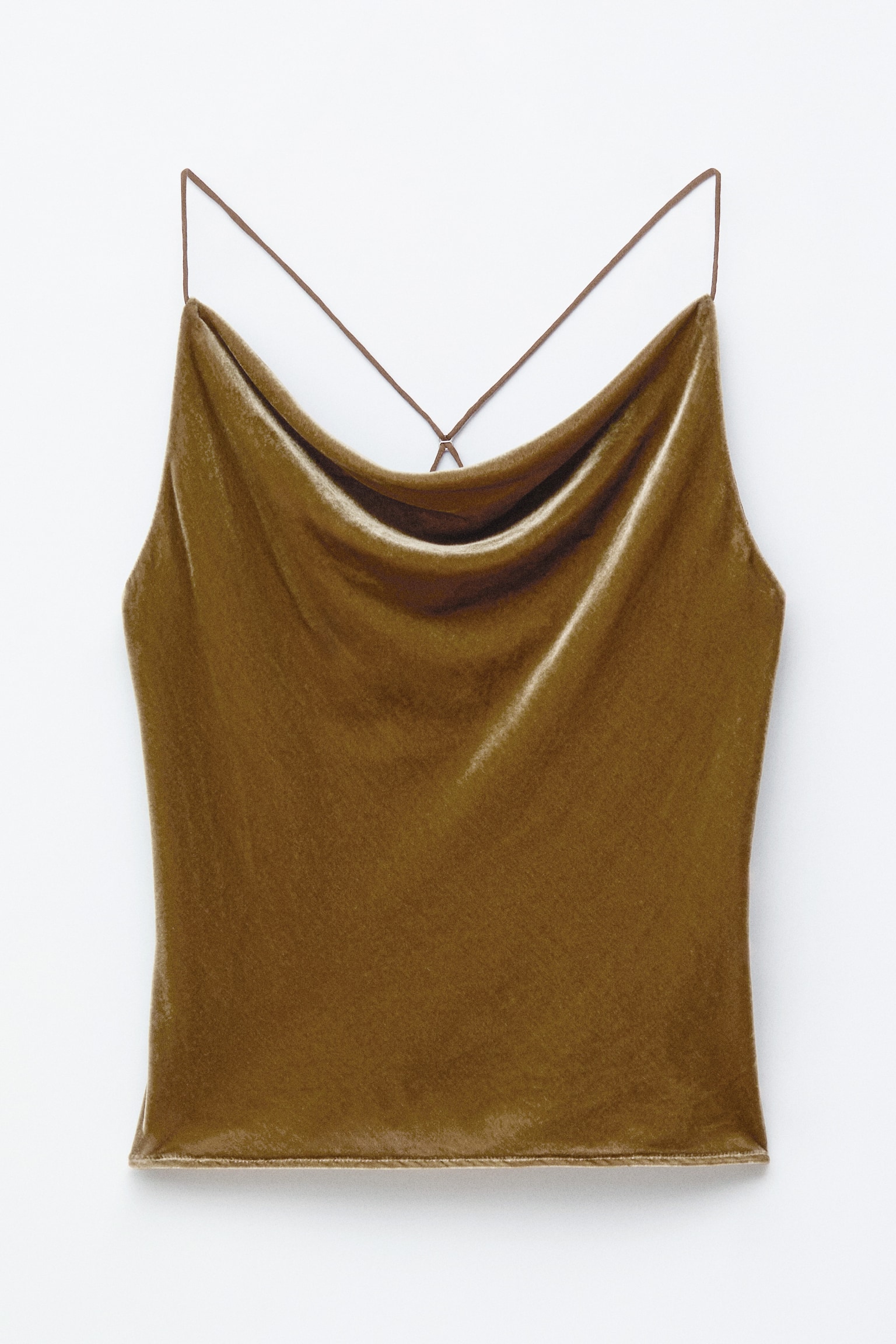Haut à bretelles en velours - Brun kaki/Noir - 2
