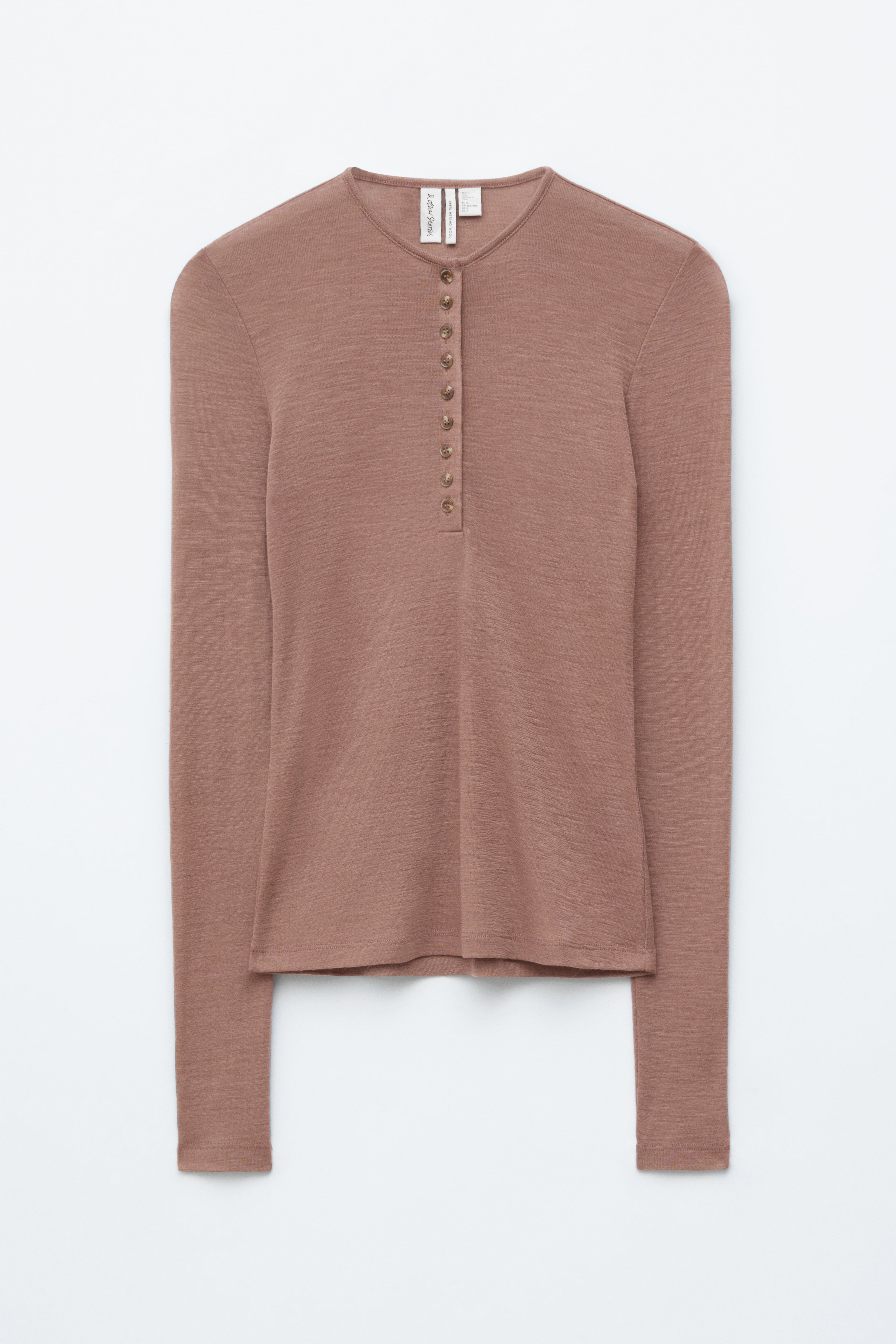 Oberteil aus Wolle mit halblanger Knopfleiste - Braun meliert/Grau meliert