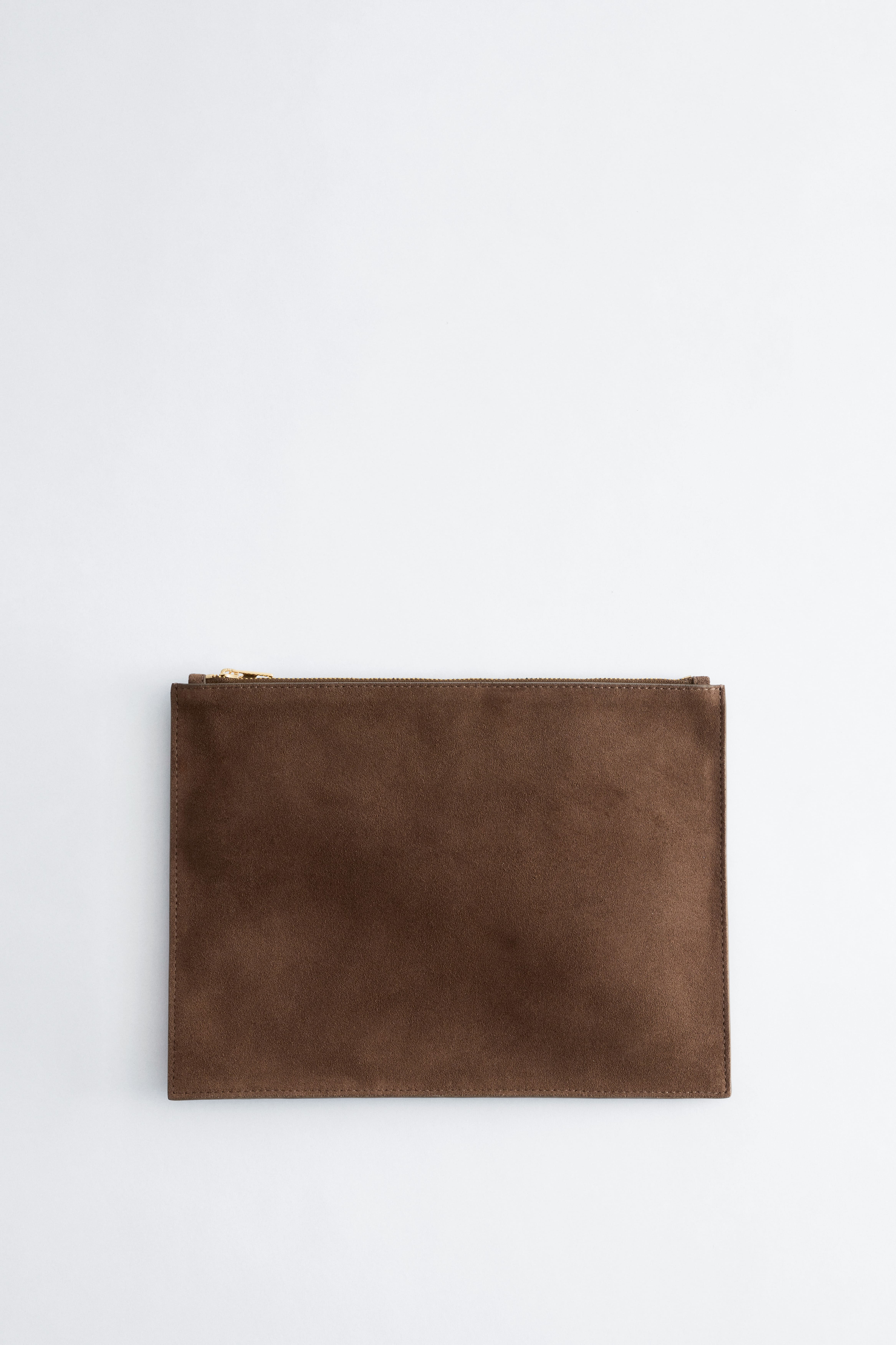 Flat Leather Pouch - Pelle scamosciata marrone