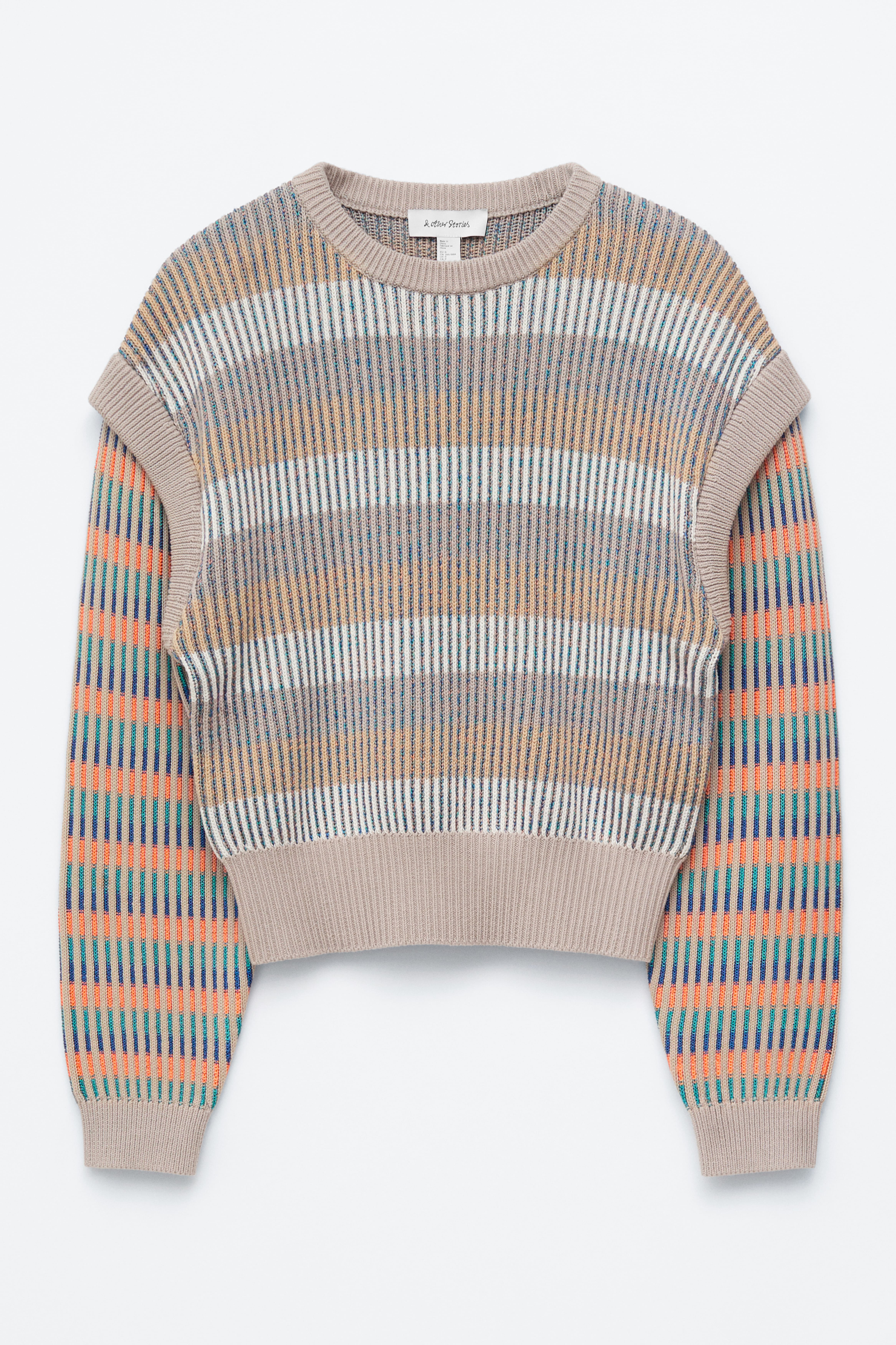 Maglione a pannelli con motivo a righe - Beige/Righe multicolore