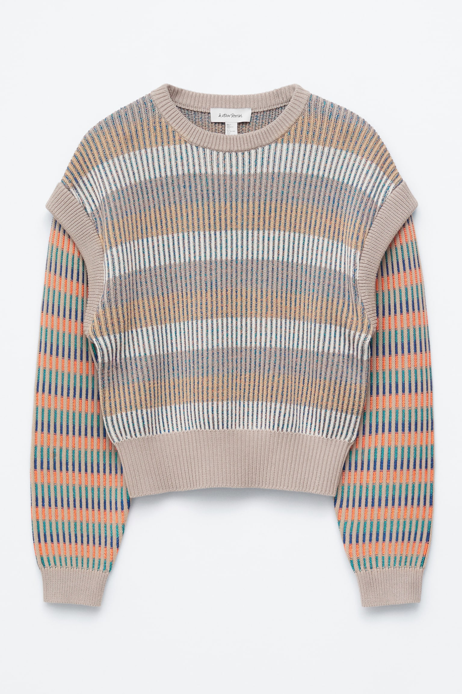 Maglione a pannelli con motivo a righe - Beige/Righe multicolore/Righe giallo/grigio - 2