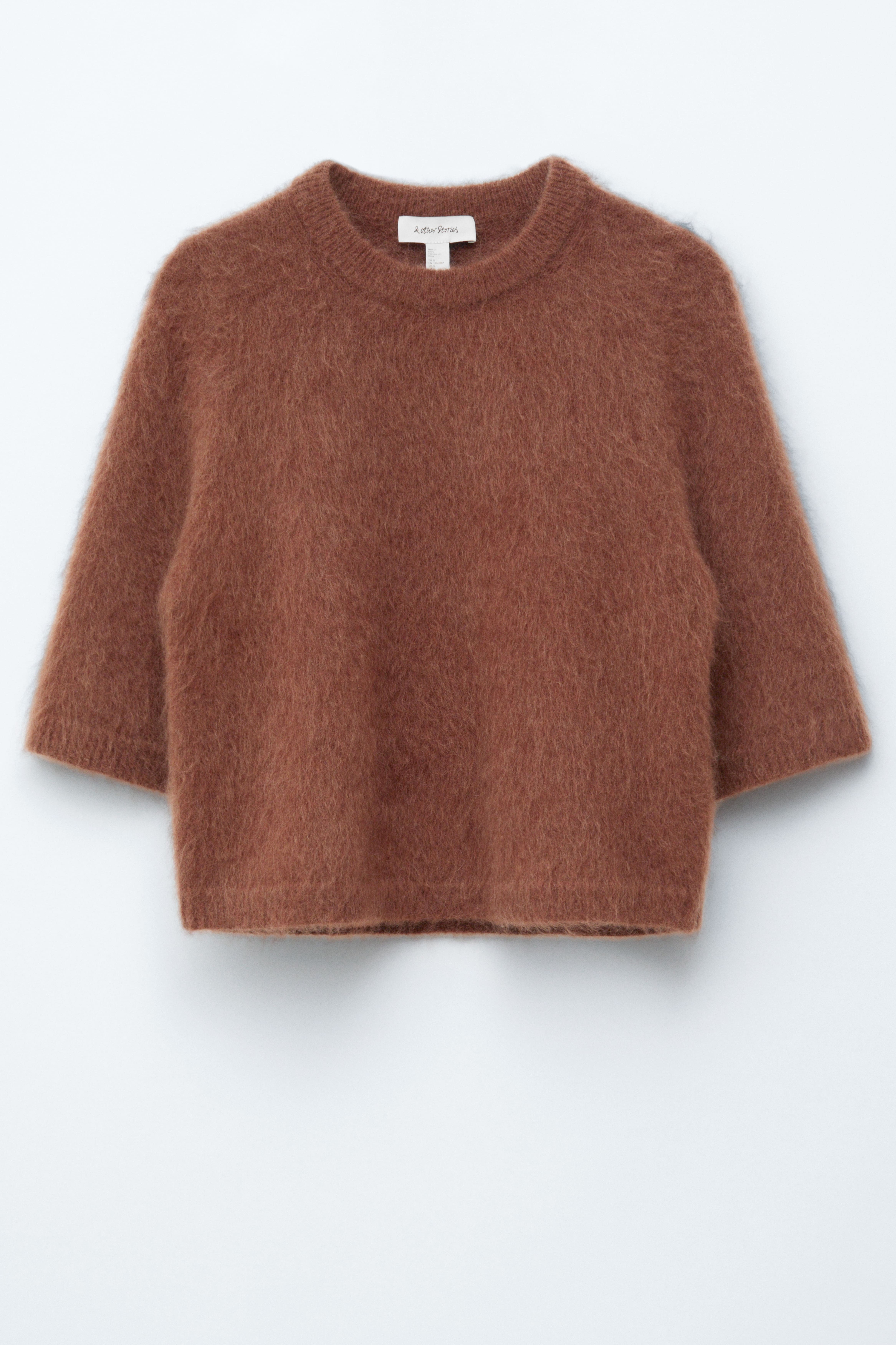 T-shirt in maglia di misto mohair - Marrone/Crema/Rosso/Giallo scuro