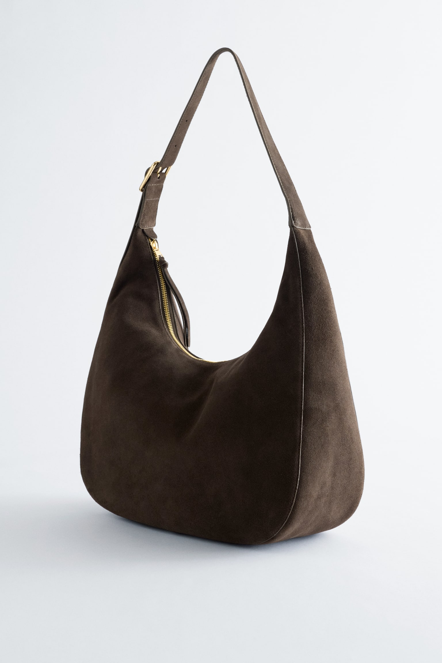 Schultertasche aus Veloursleder - Dunkelbraun/Khakifarbenes Wildleder - 5