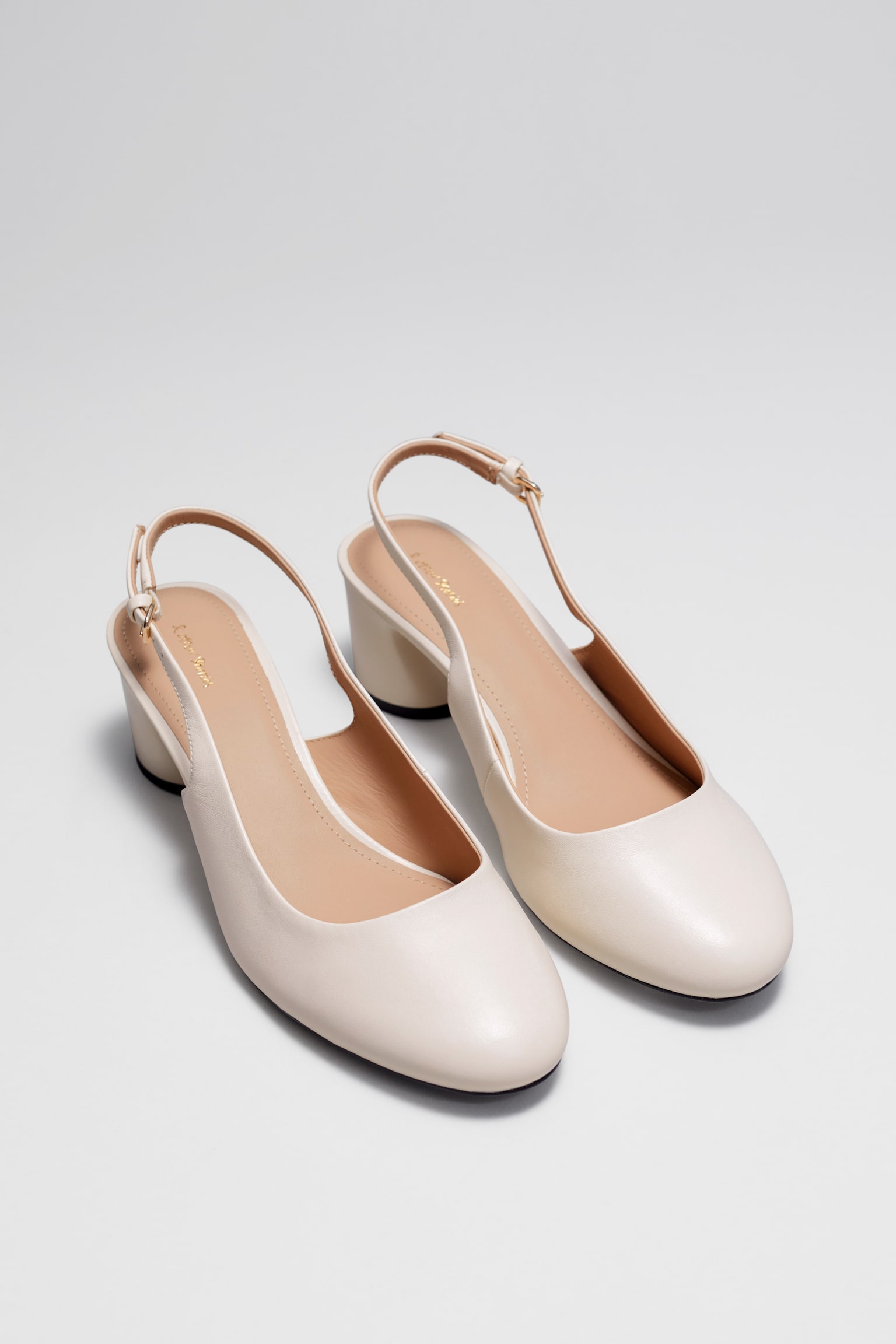 Block-Heel Leather Slingback Pumps - Cream - 4