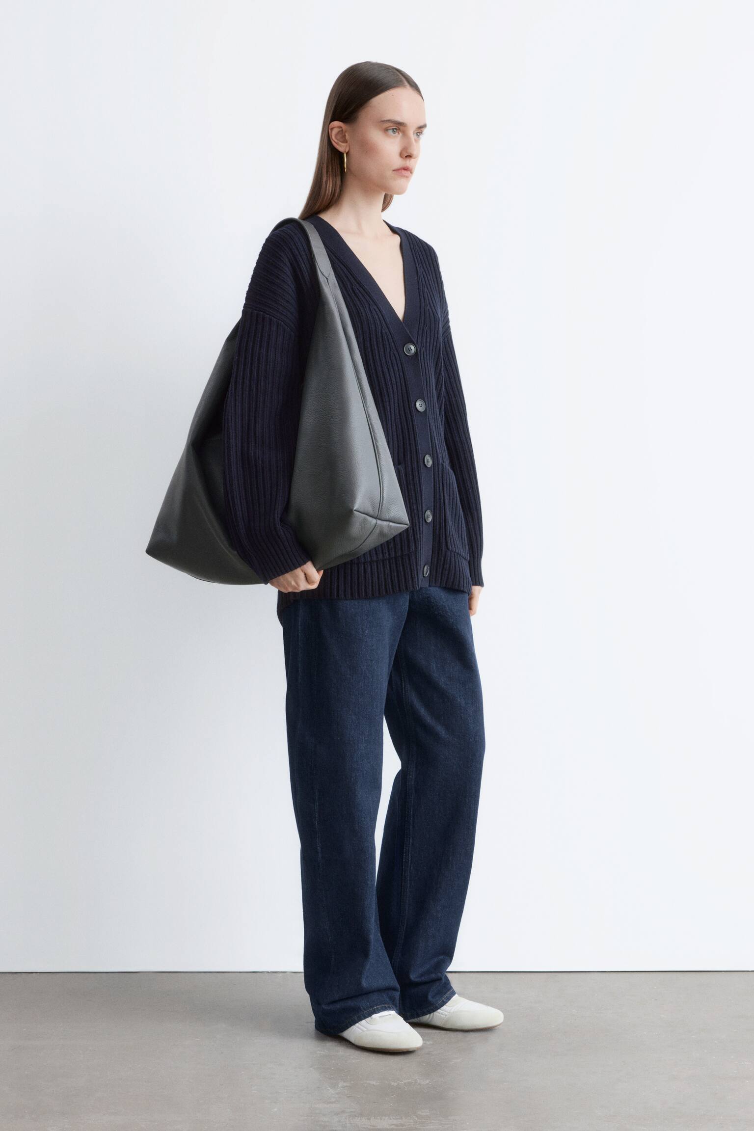 Cardigan in maglia con lavorazione a coste - Blu scuro - 5
