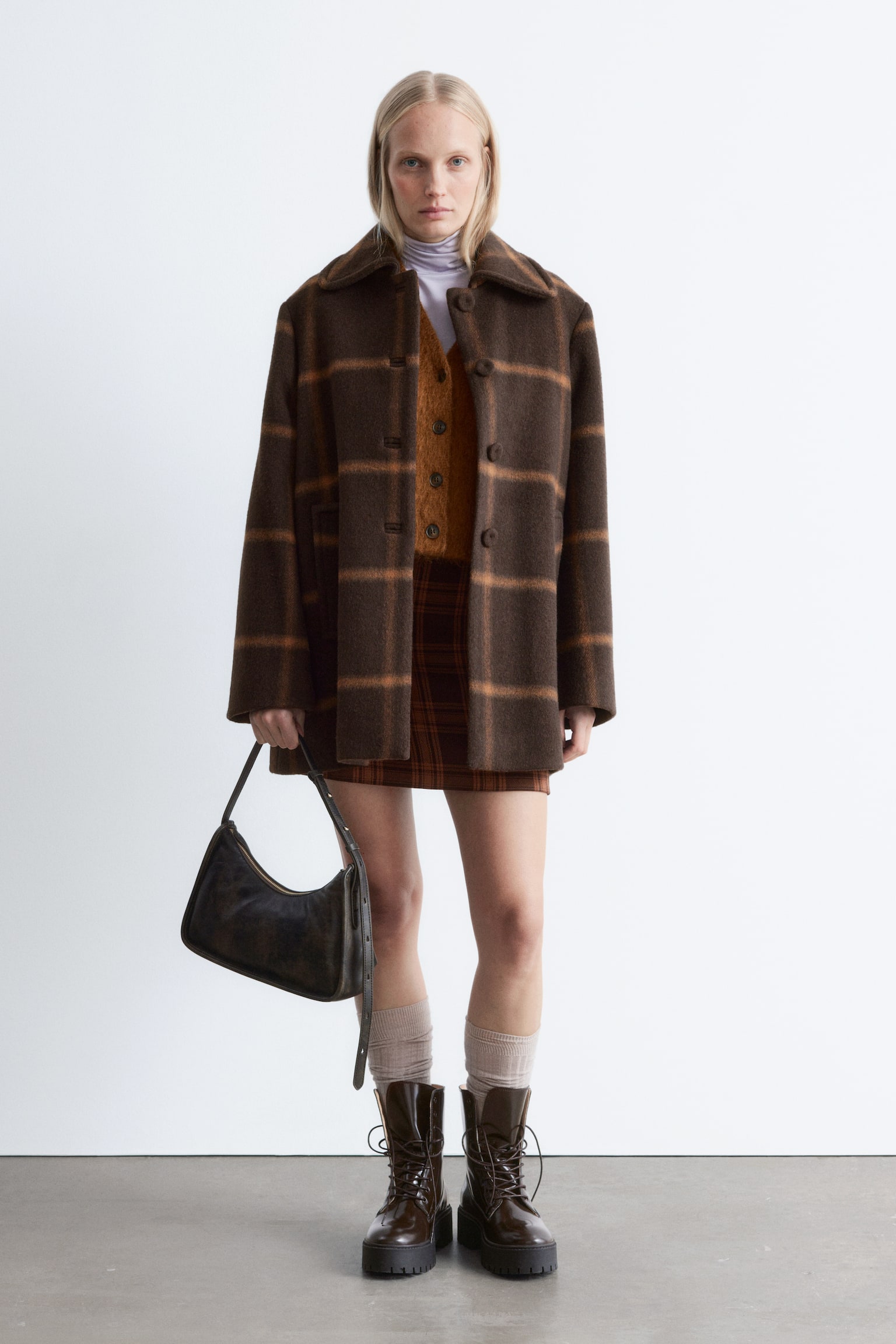 Кожена чанта за рамо - Кафяво/Черен - 6