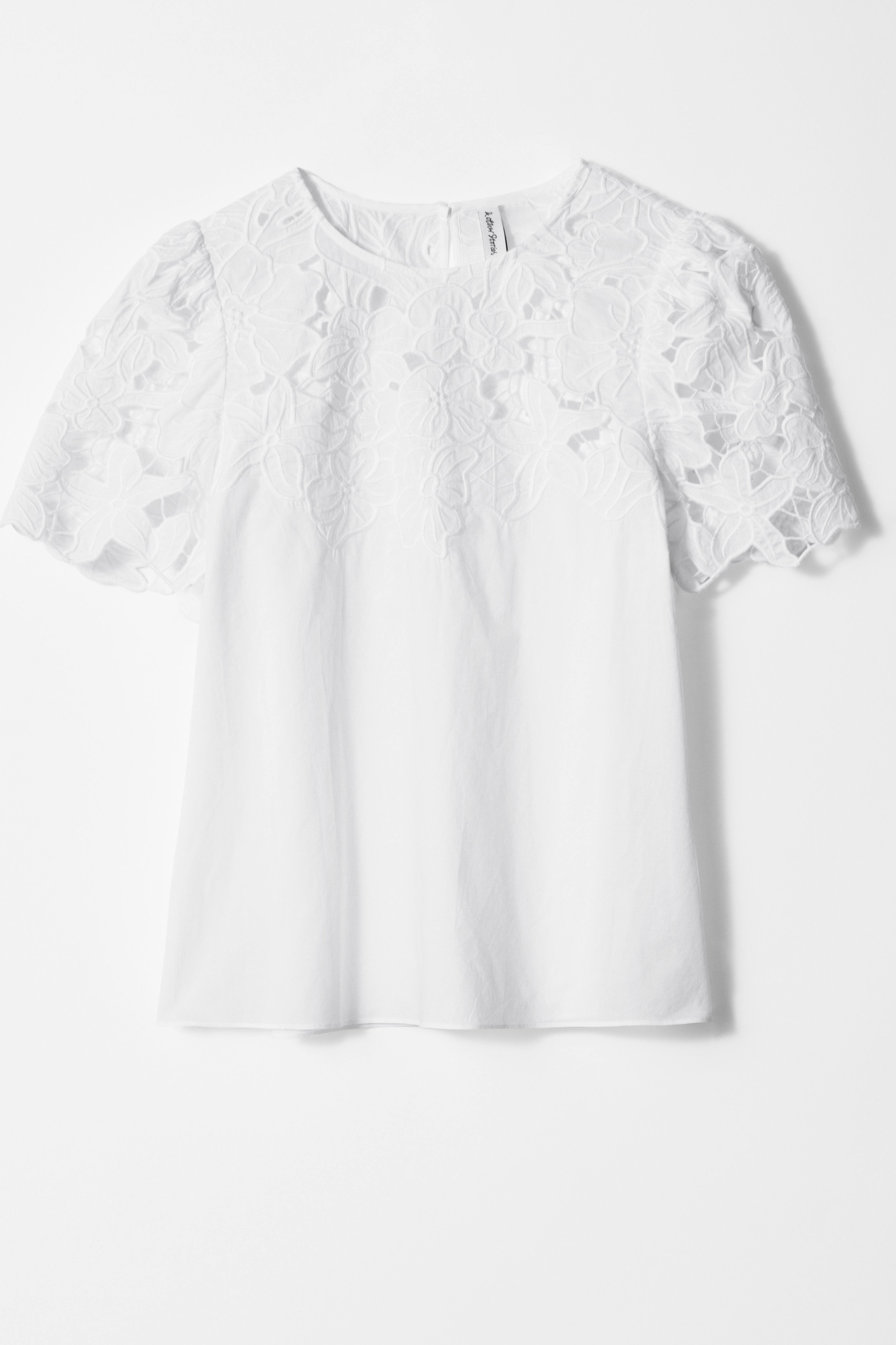 Blouse met korte mouwen en bloemenborduursel - Wit