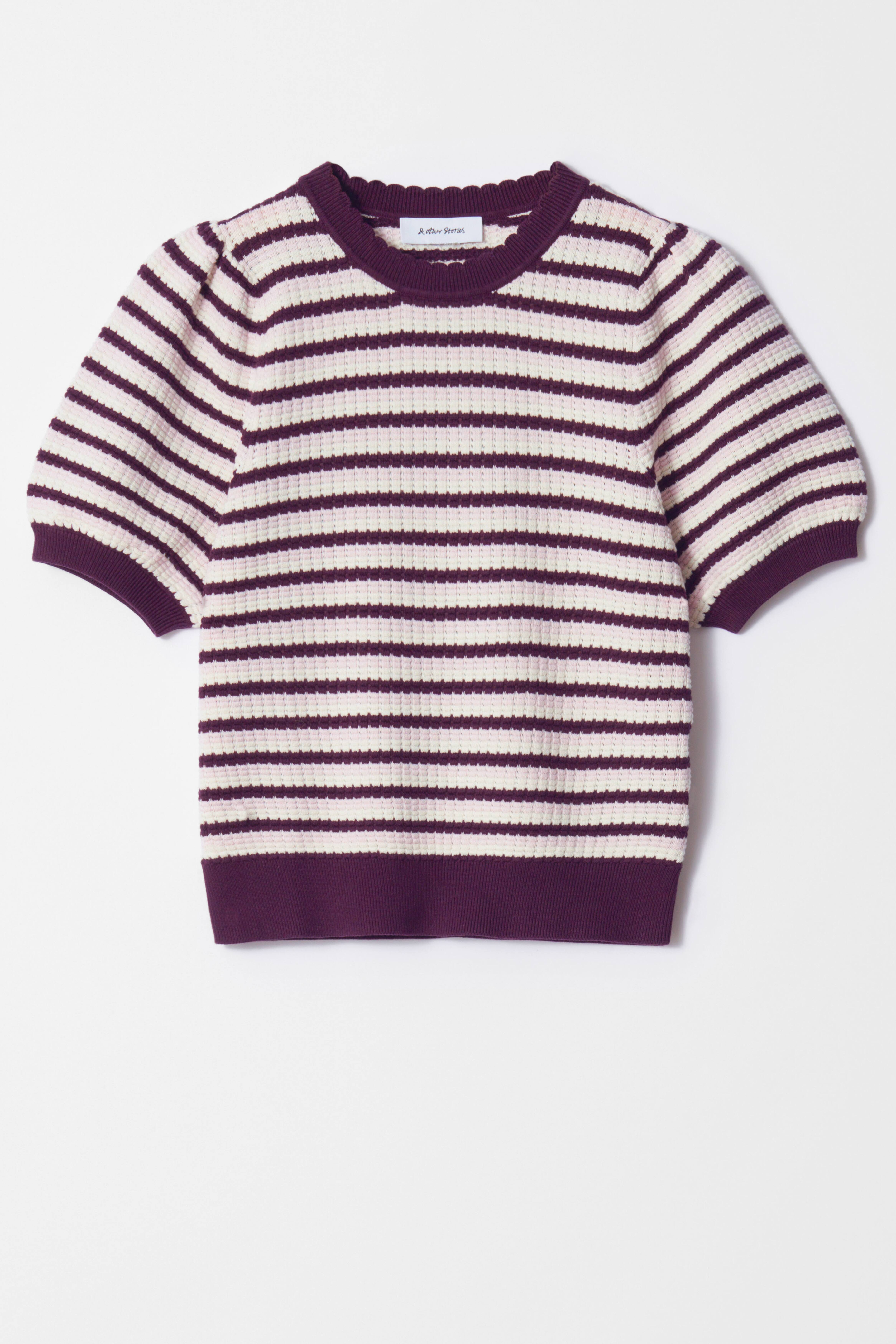 Scalloped Knit Top - Purple Stripes