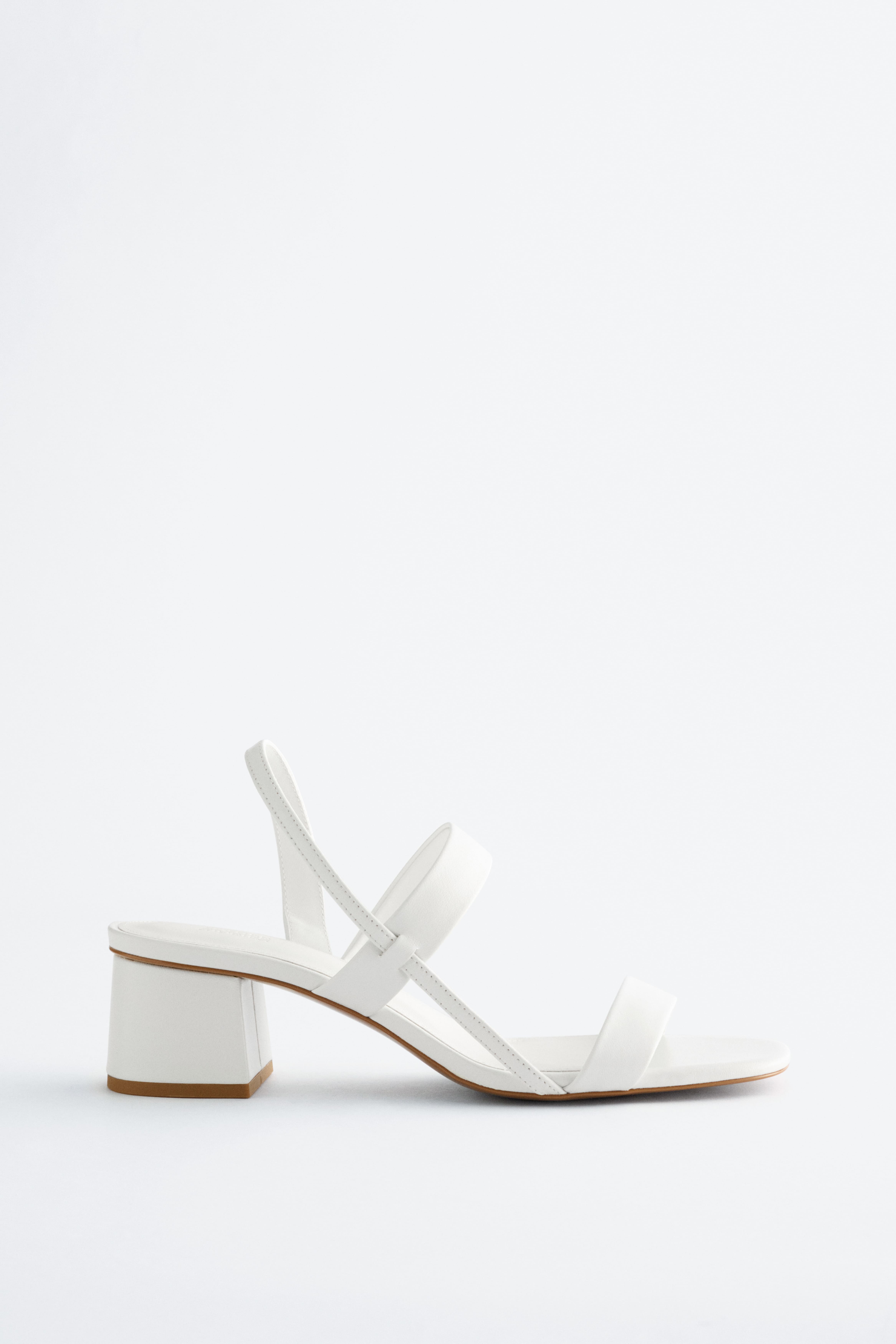 Sandaler med smalle remme og blokhæl - Hvid/Beige/Sort