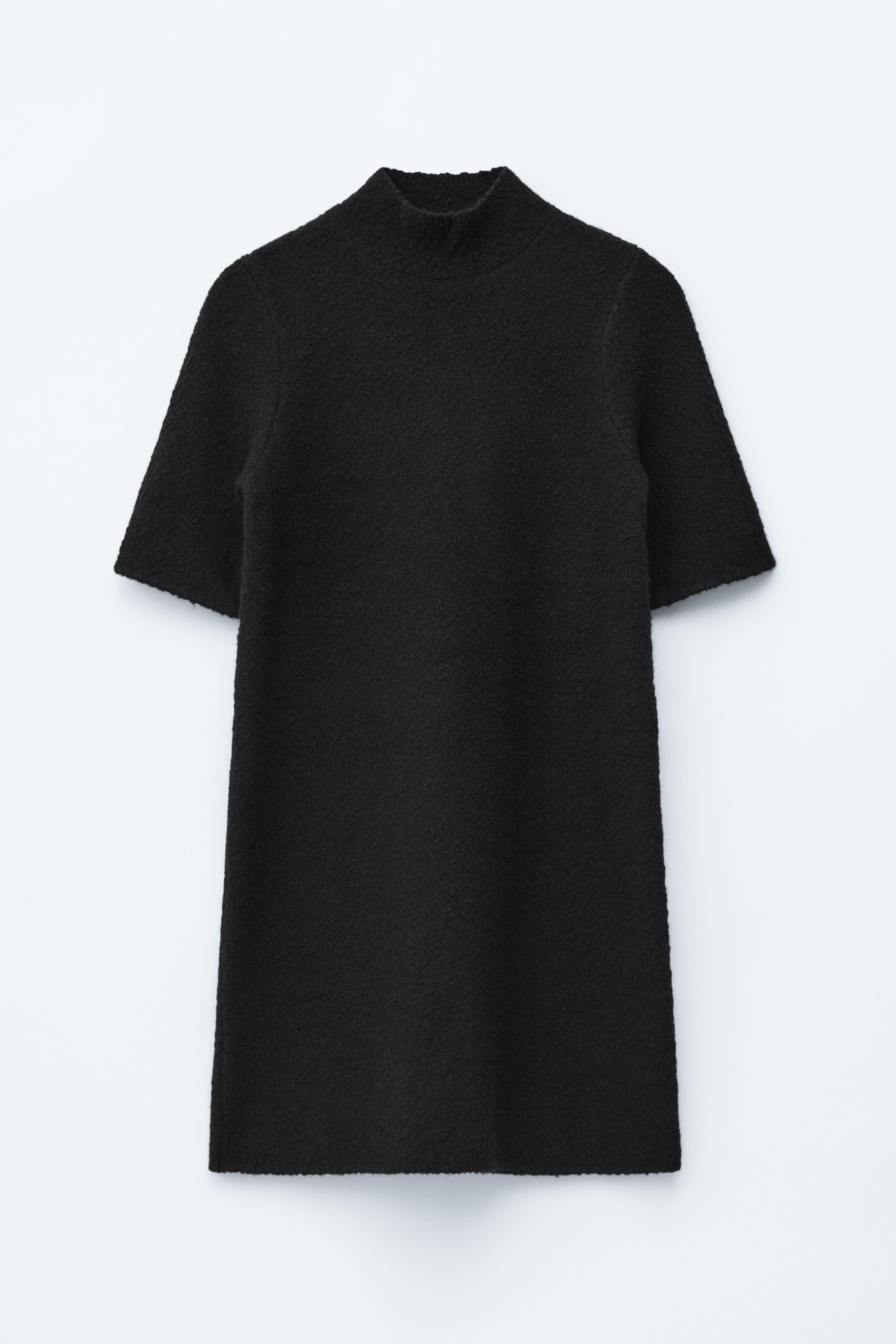Bouclé-Minikleid mit Stehkragen - Schwarz