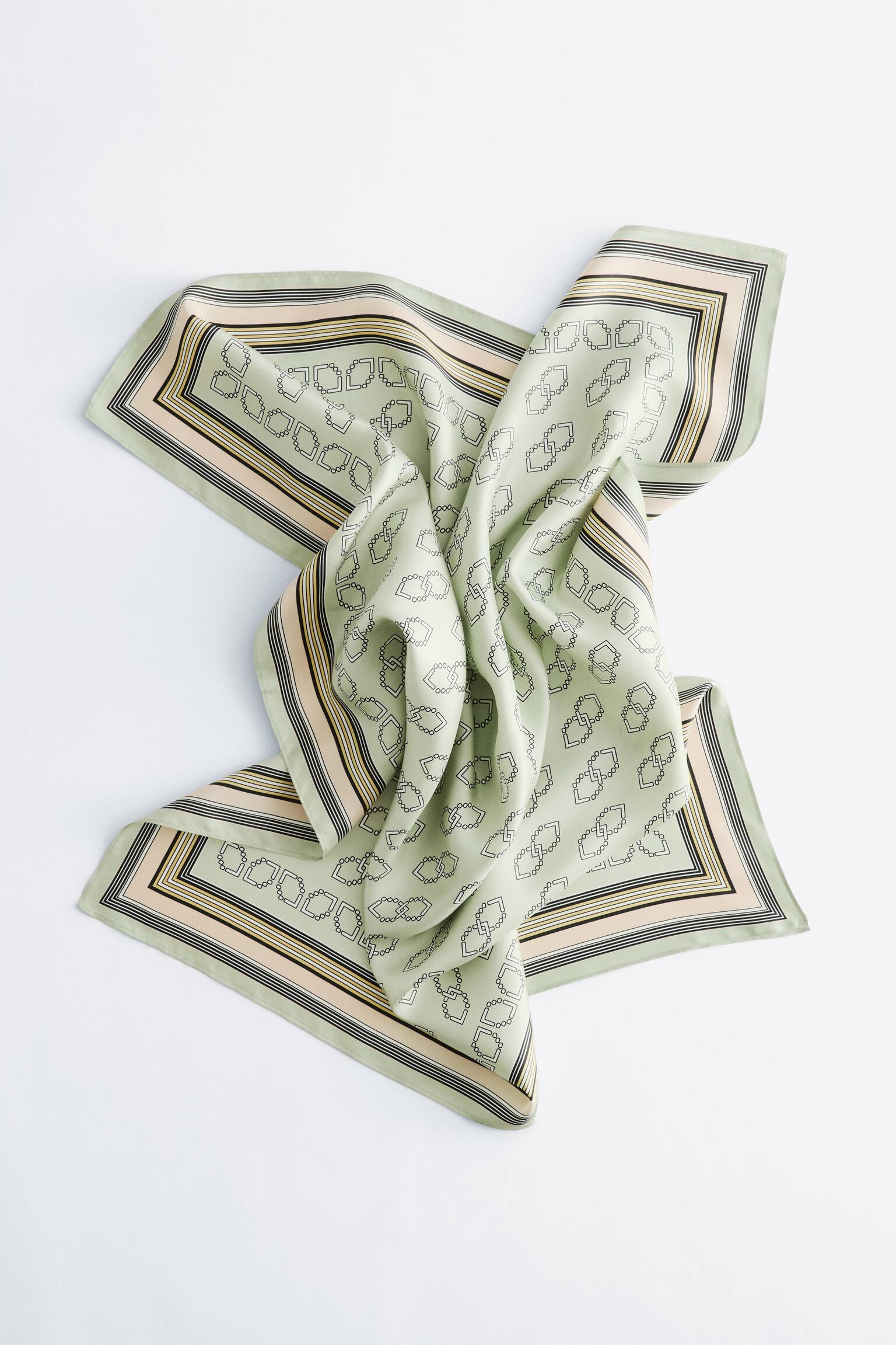 Sidenscarf med grafiskt mönster - Ljusgrön/grafiskt mönster - 3