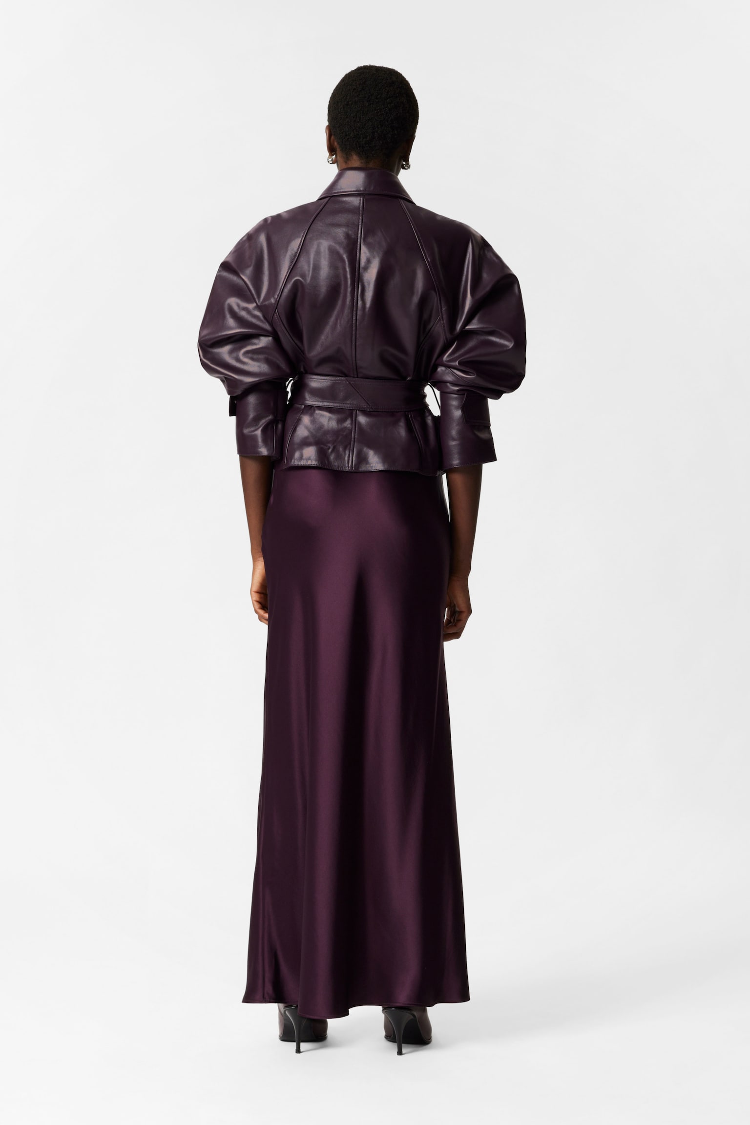 Belted Leather Jacket - Dark Purple - 5