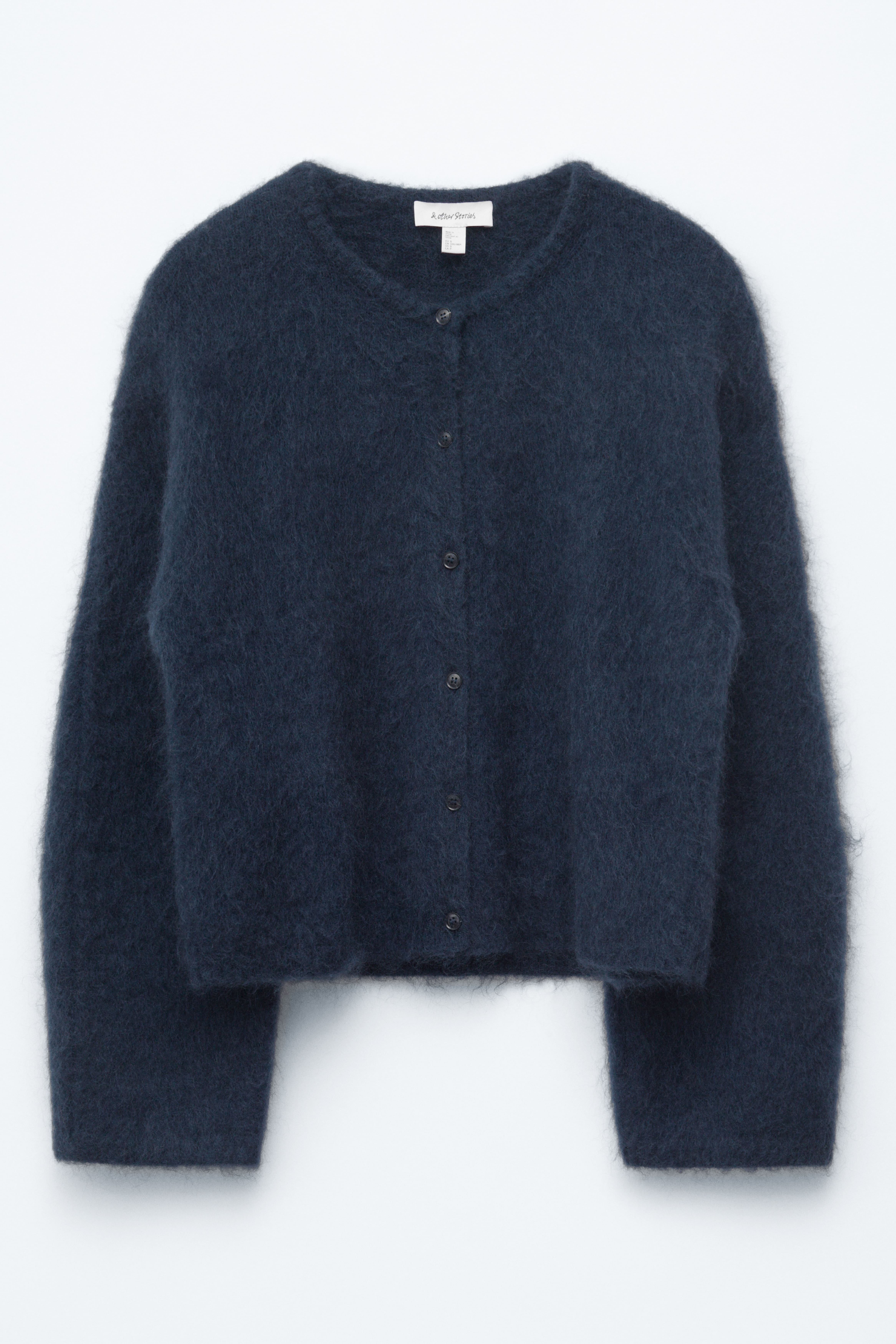 Cardigan in misto mohair spazzolato - Blu navy/Grigio chiaro/Rosso brillante