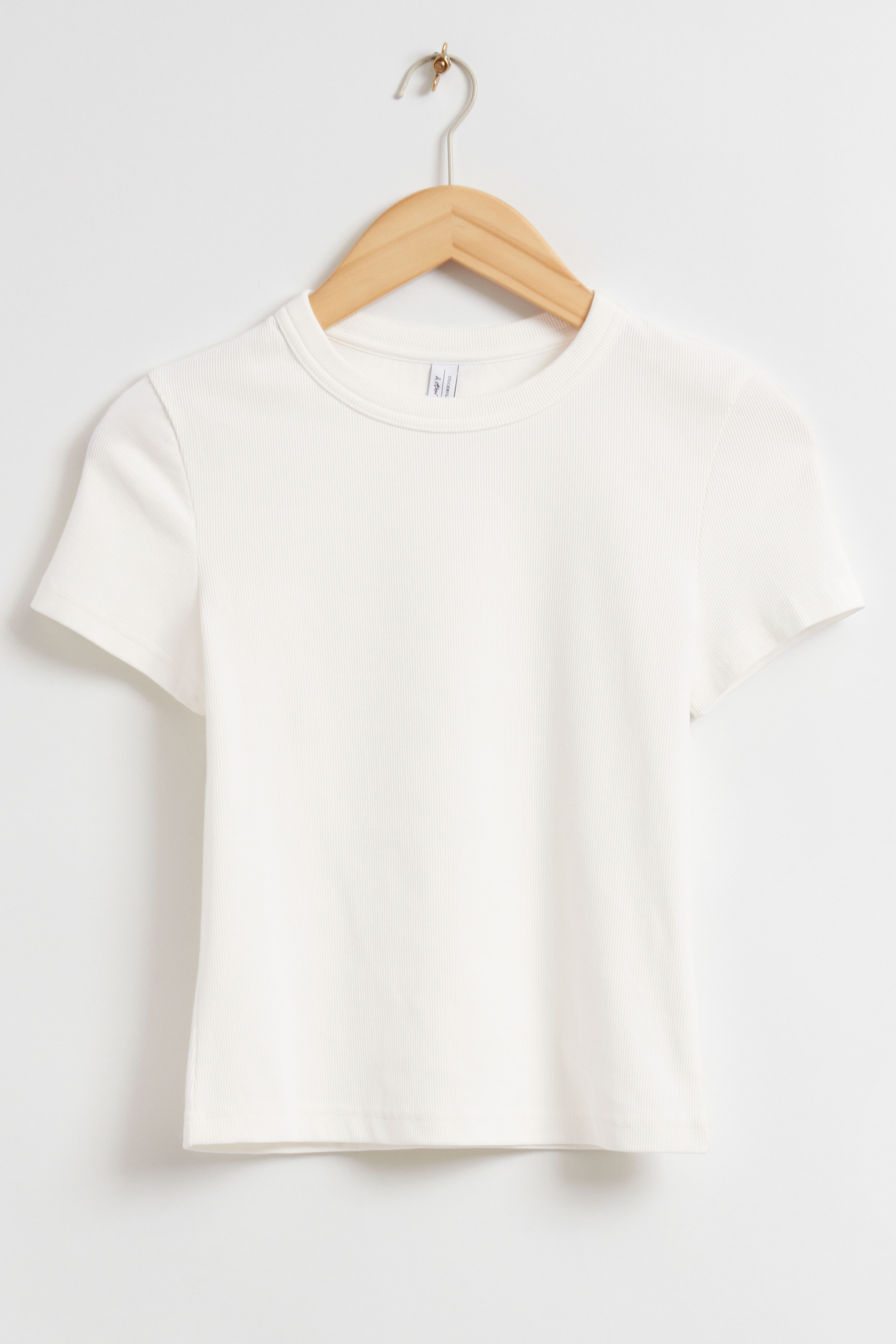 Ribbed Cropped T Shirt White Ladies H M GB