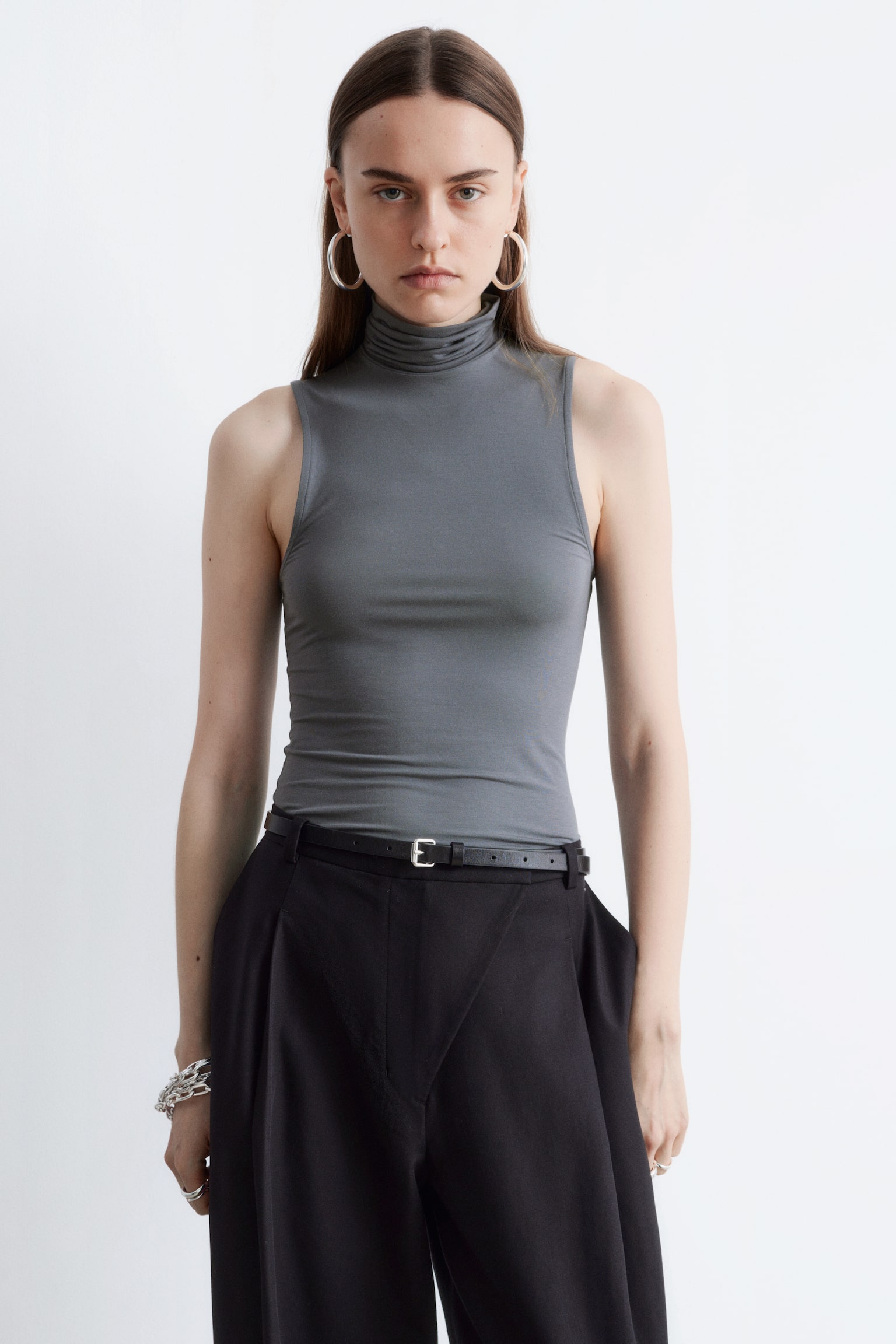 Haut sans manches à col roulé - Gris foncé/Couleur crème - 5