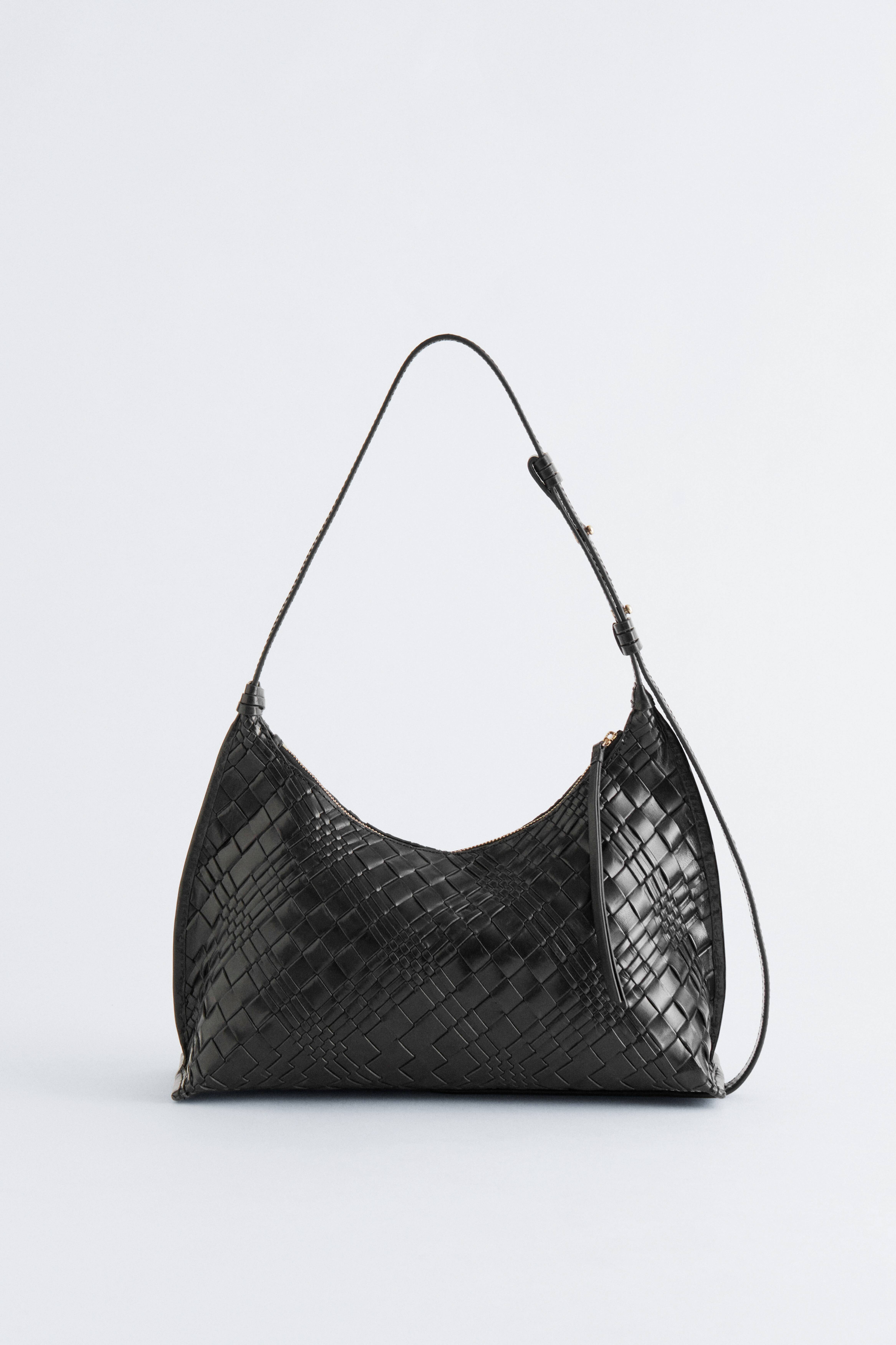 Borsa a tracolla in pelle intrecciata - Nero/Verde kaki