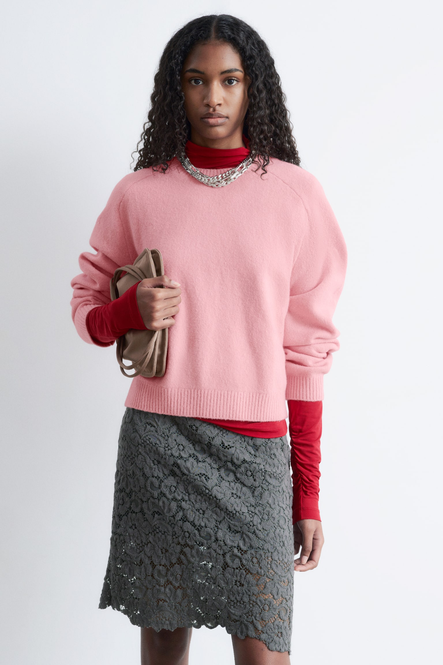 Dzianinowy sweter - Jasnoróżowy/Ciemnoczerwony/Czarny/Ciemnoniebieski/Ciemnobrązowy/Ciemnoturkusowy/Jasnoszary/Jasnozielony/Beżowy - 5
