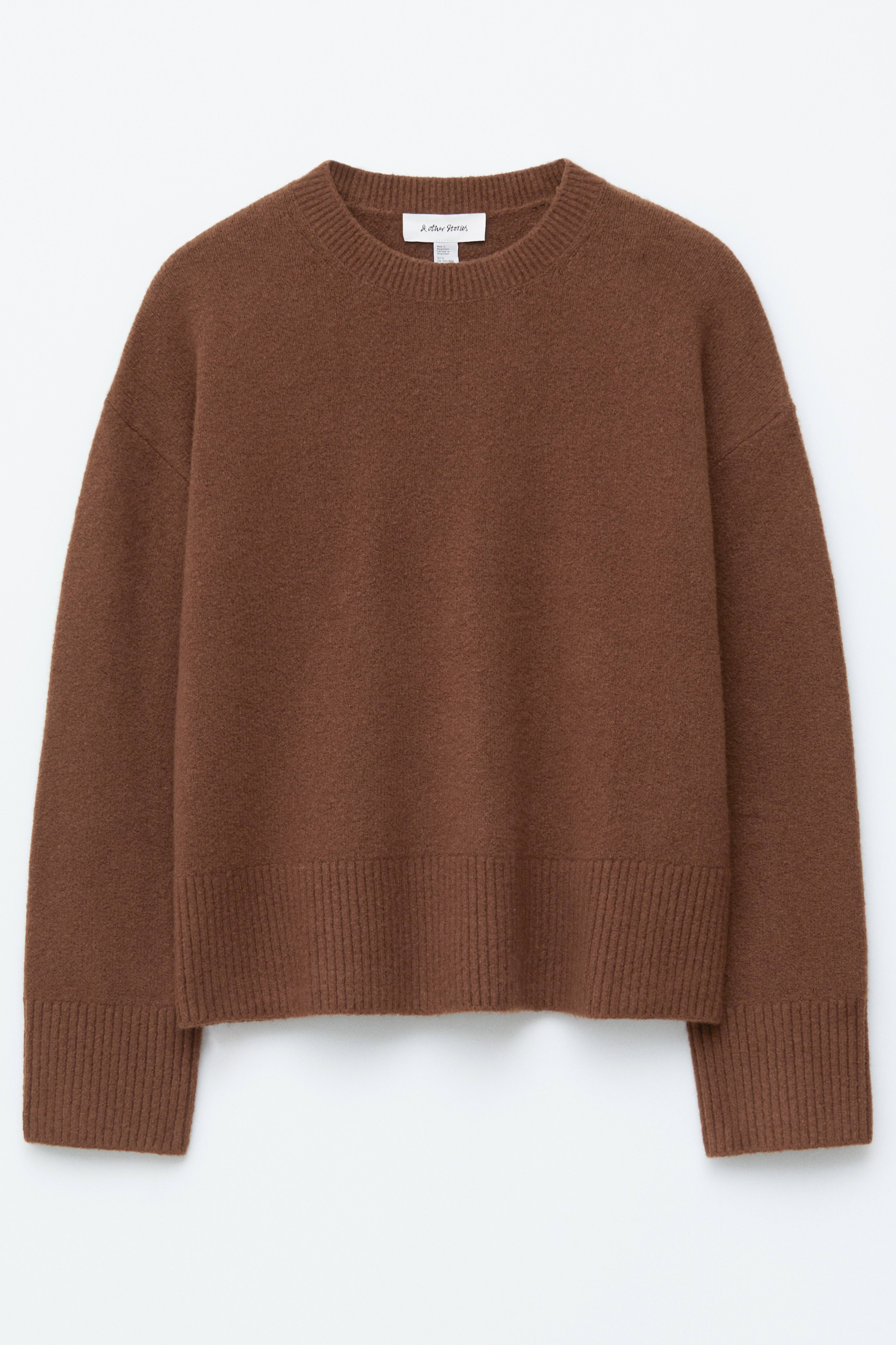 Stickad tröja med avslappnad passform - Mörkbrun/Vit/Svart