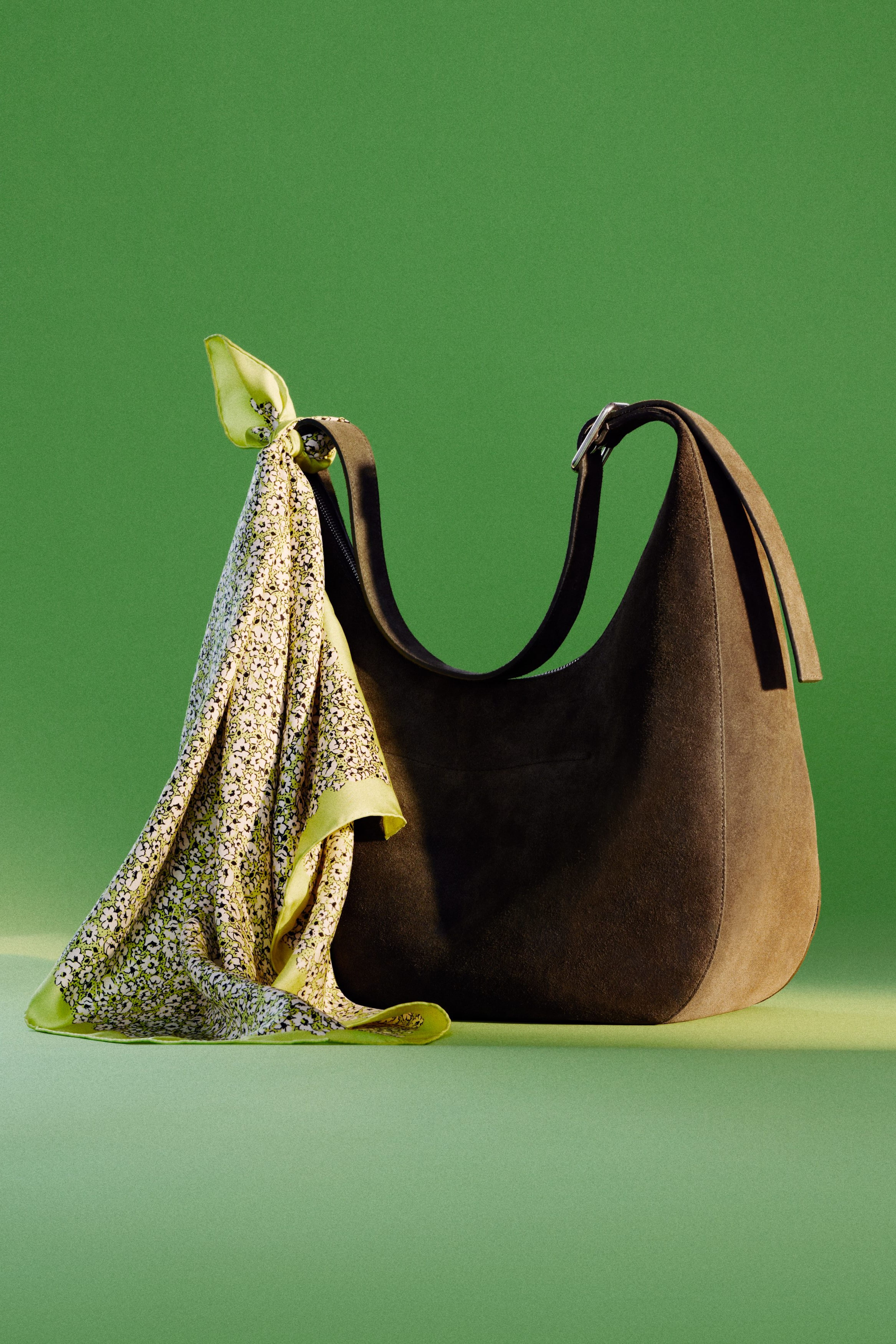 Borsa a spalla in pelle scamosciata - Pelle scamosciata verde kaki/Marrone scuro