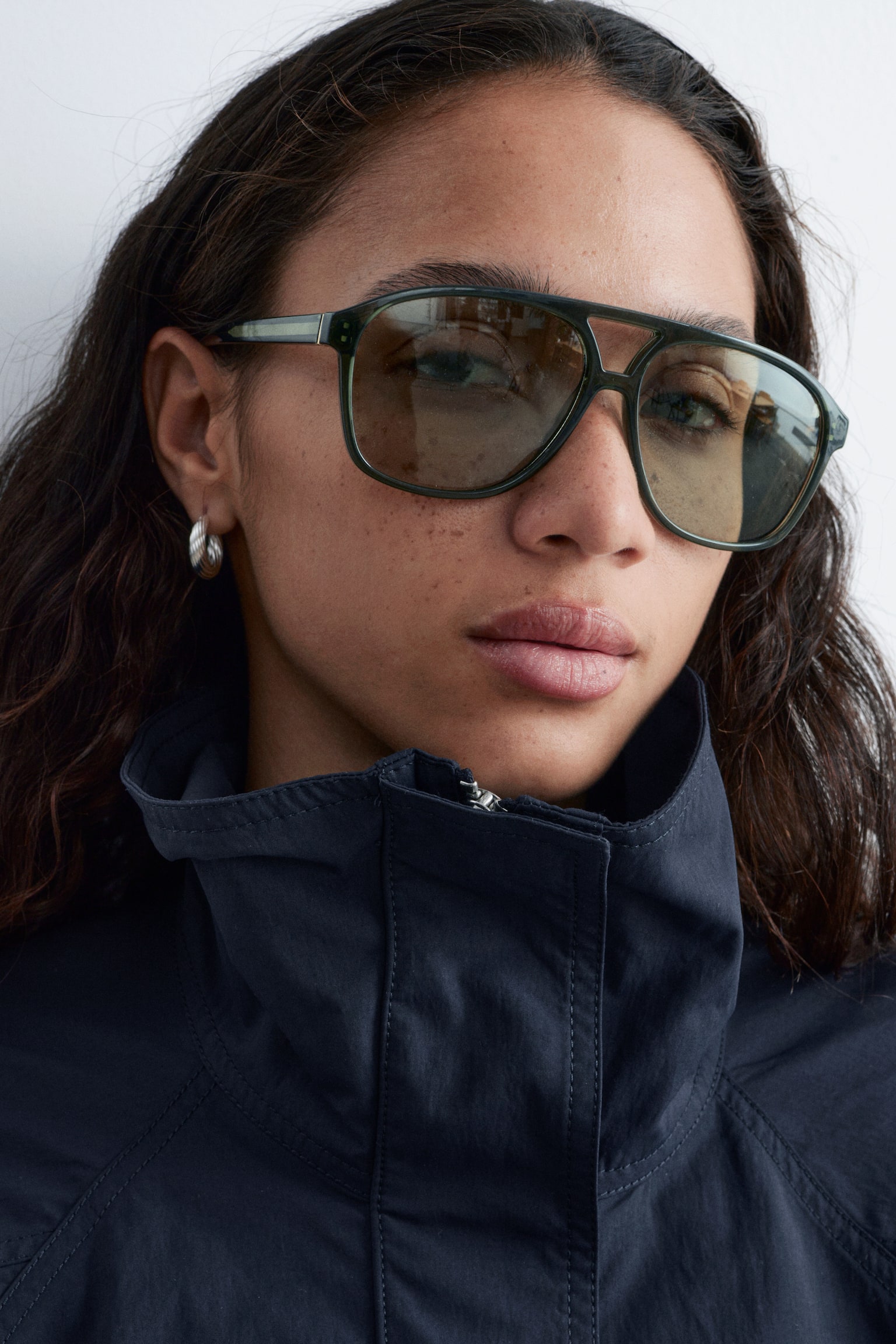 Oversized-Sonnenbrille im Piloten-Stil - Khaki/Dunkelbraun/Weiß/Transparent/Braun/Gelb - 1