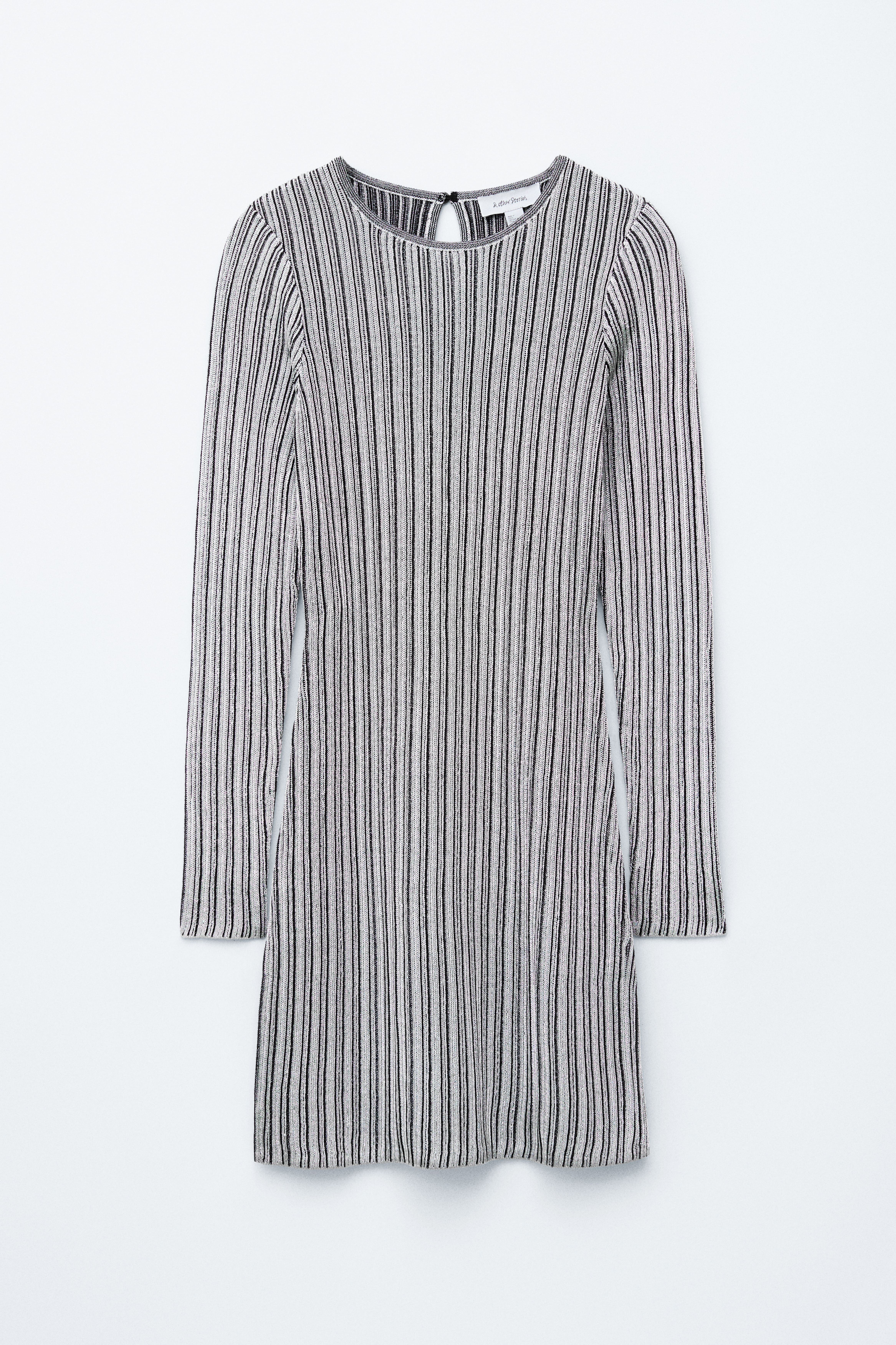 Langärmliges Minikleid aus Rippstrick - Silber/Gold