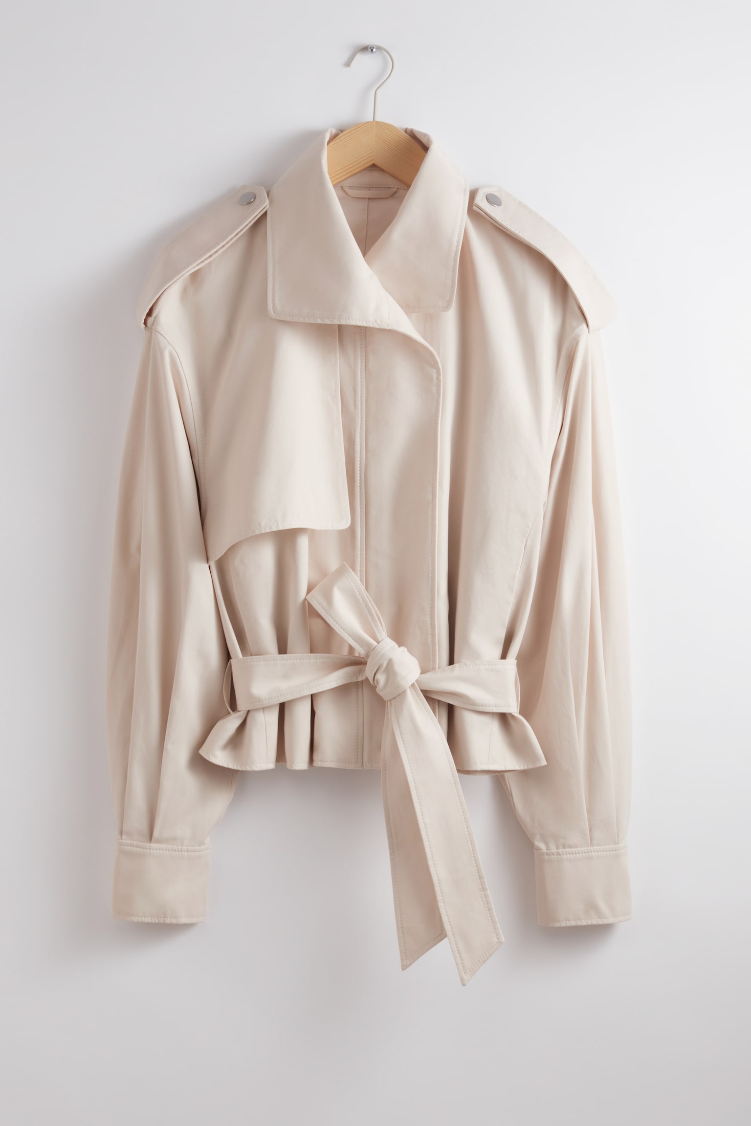 Oversized Belted Jacket - Beige - 1