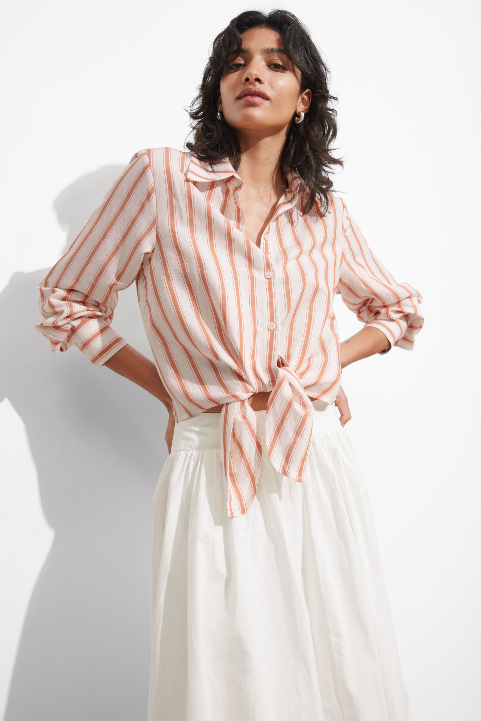 Tie-Front Shirt - White/Orange Stripes/Blue/White Stripes/White/Blue/White - 1