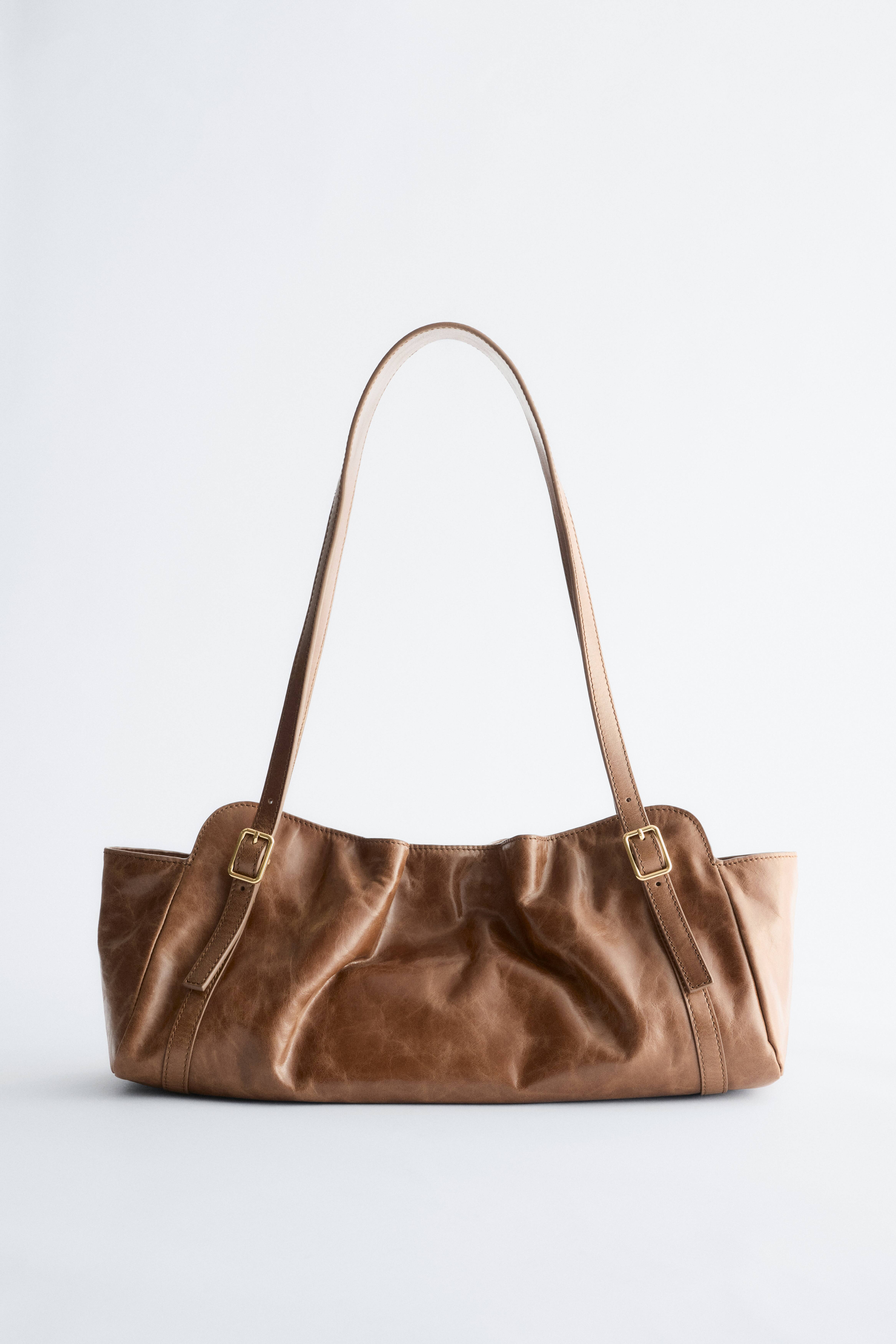 Stilren axelremsväska i läder - Brun/Beige/Mint