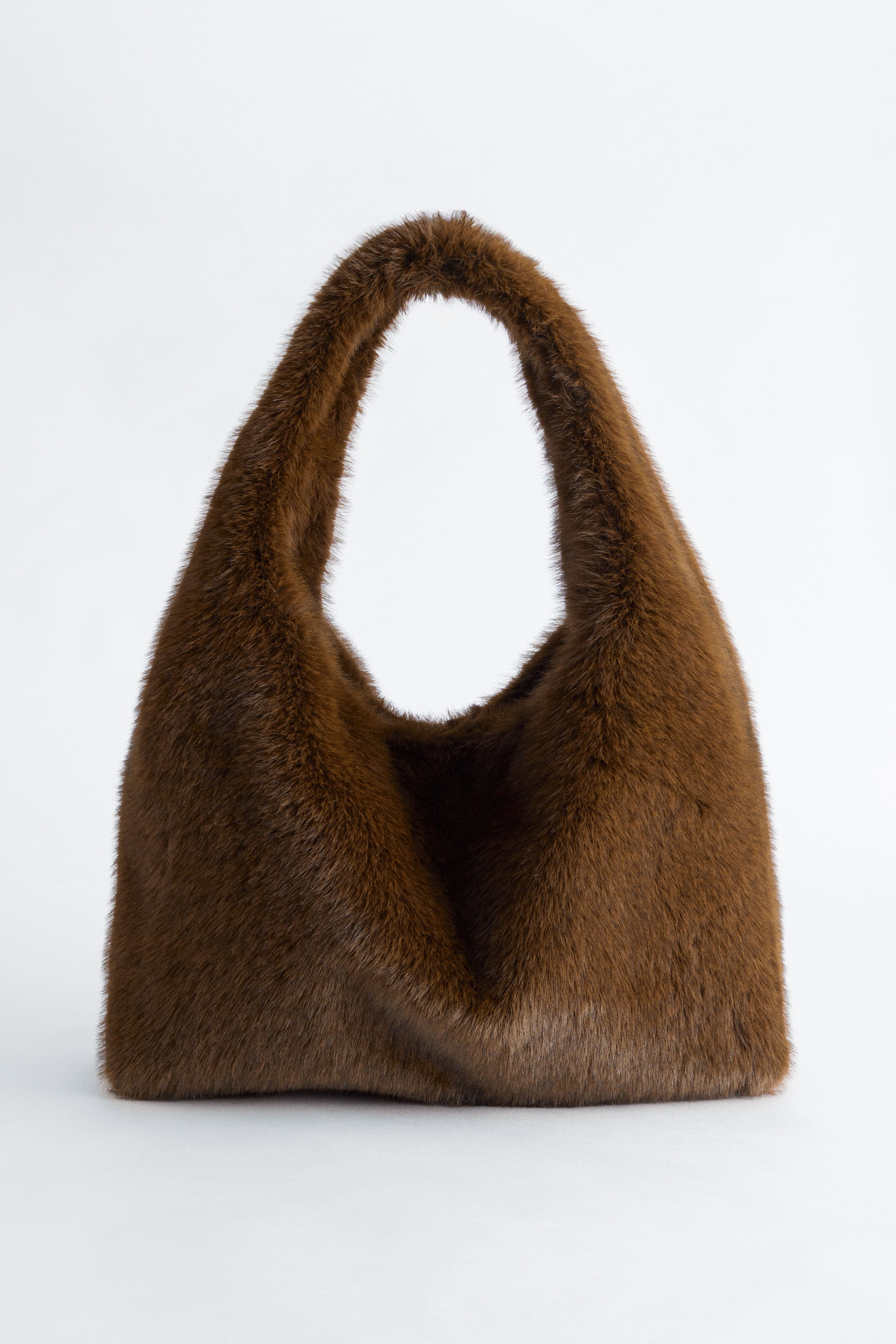 Schultertasche aus Fellimitat - Braun
