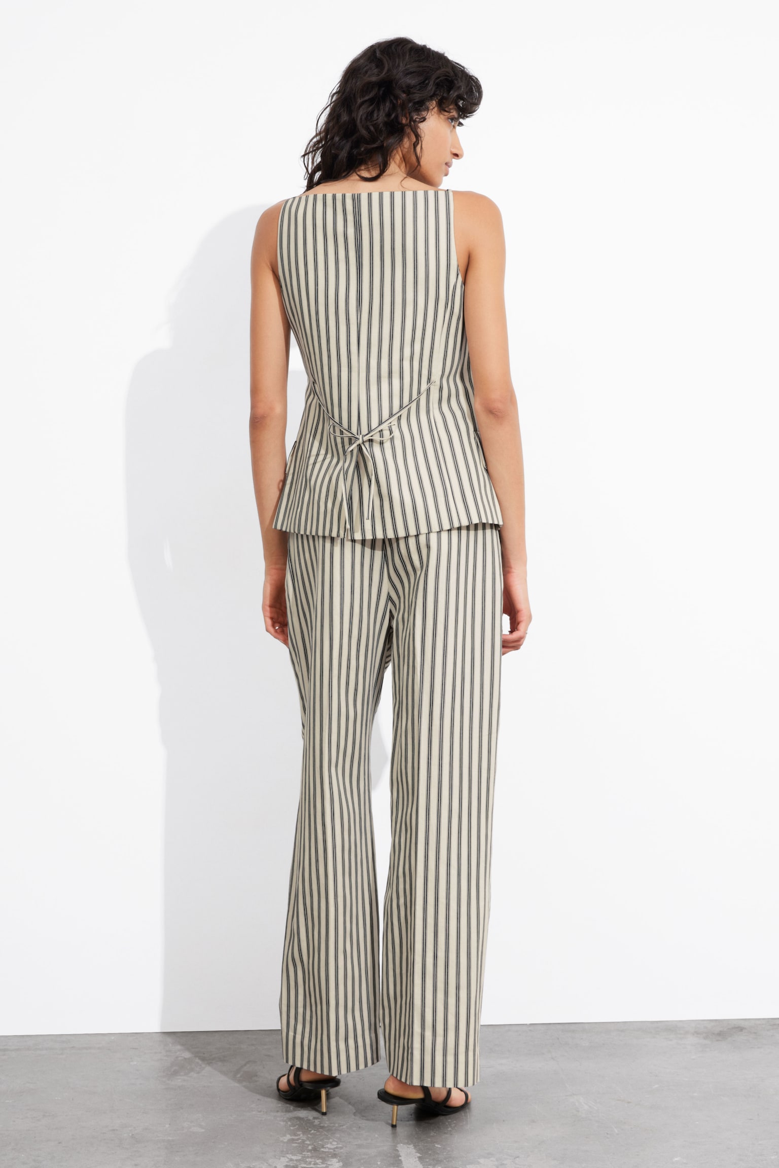 Striped Tailored Trousers - Beige/Black Stripes - 4