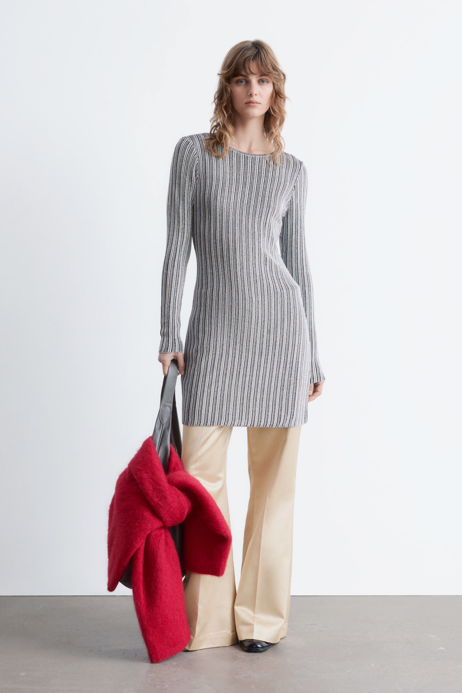 Mini abito a coste con maniche lunghe - Argento/Oro - 6